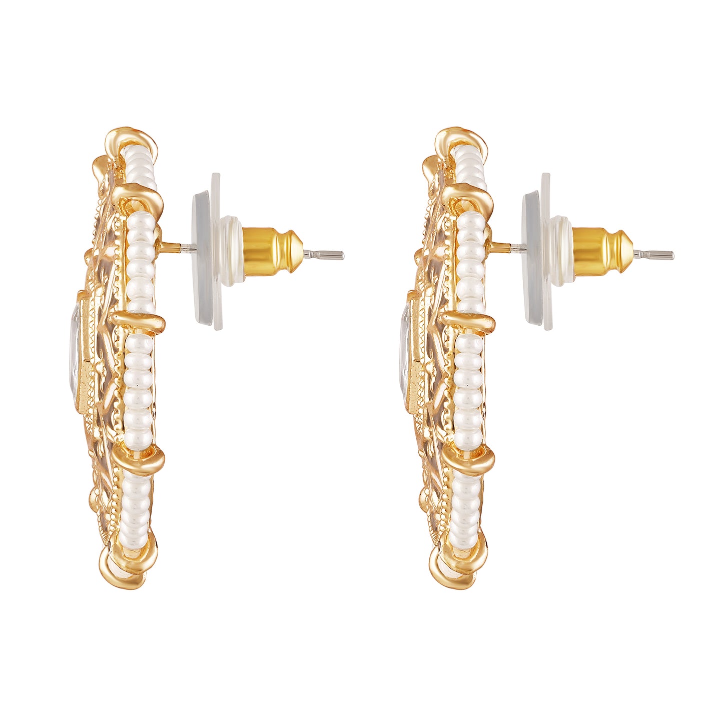 BDiva Antique Kundan Embellished Round Stud 18k Gold Plated Earrings