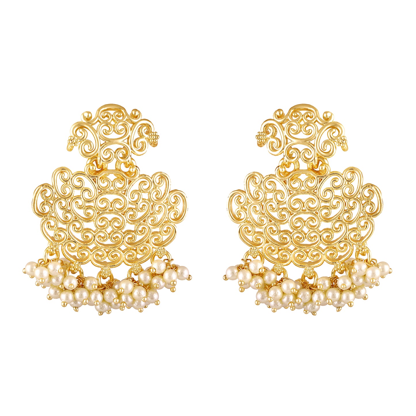 BDiva 18k Gold Plated Filigree Pearl Drop Earrings