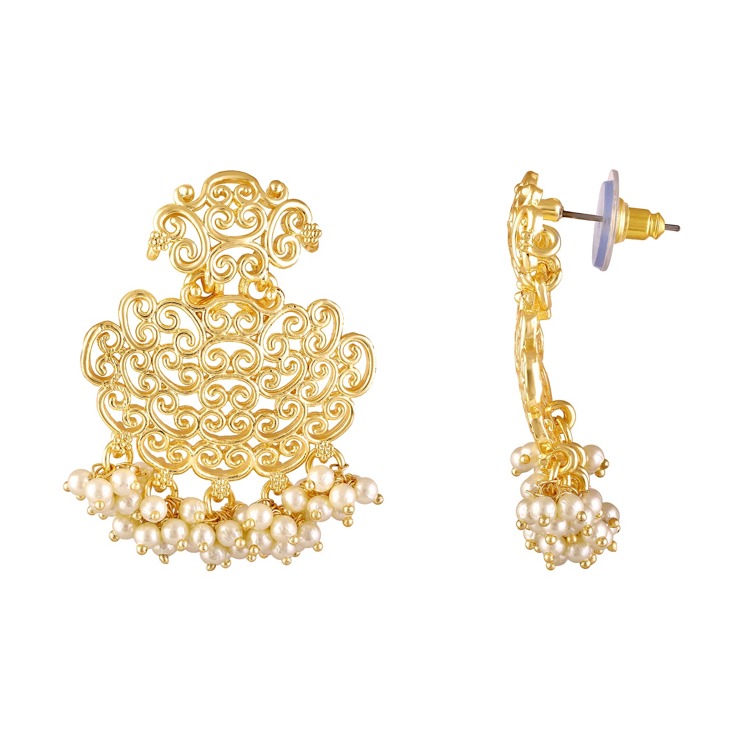 BDiva 18k Gold Plated Filigree Pearl Drop Earrings