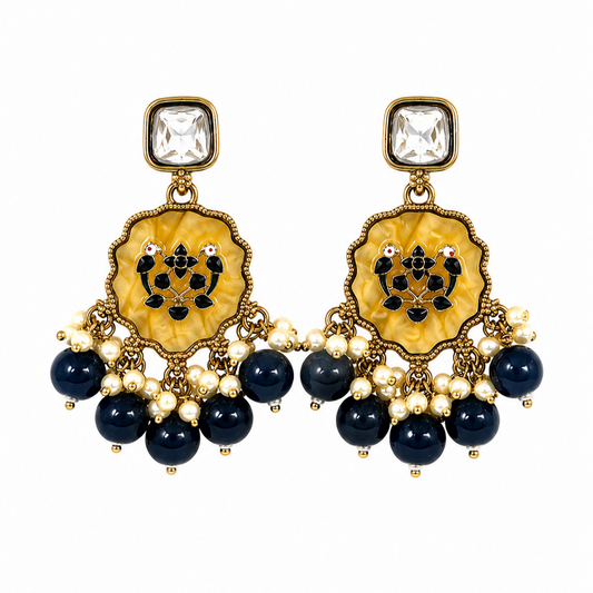 Gold Plated Kundan Pearl Drop Earrings