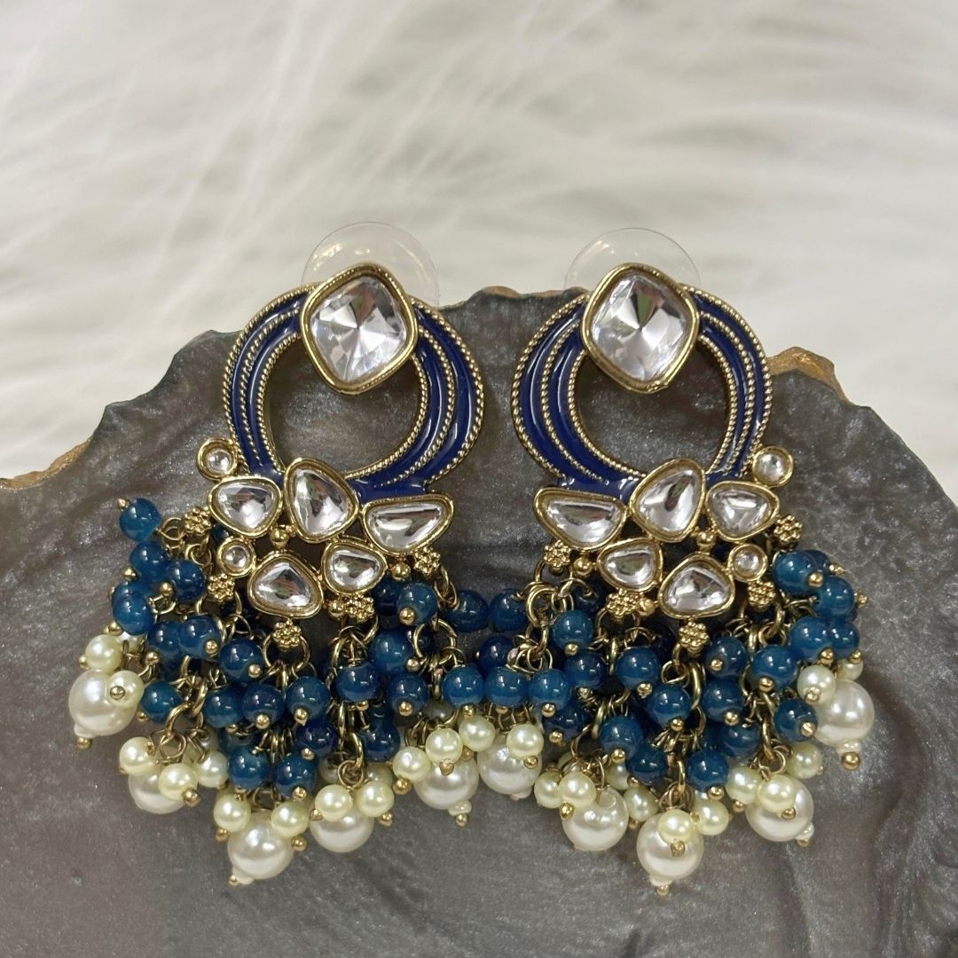 Gold Plated Statement Earrings | Kundan & Semi Cultured White Pearl Drops | Traditonal Jewelry for Women | Perfect for Party Wear