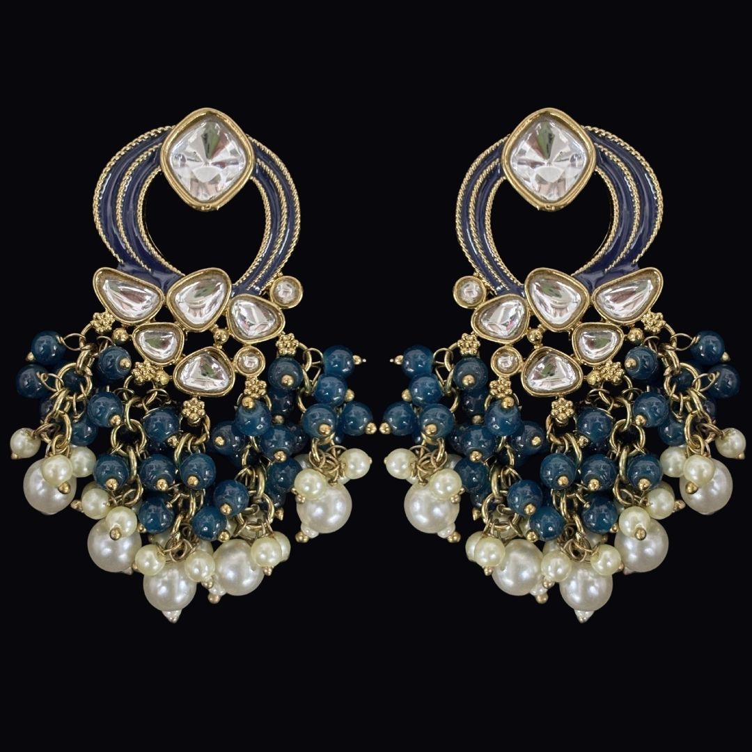 Gold Plated Statement Earrings | Kundan & Semi Cultured White Pearl Drops | Traditonal Jewelry for Women | Perfect for Party Wear