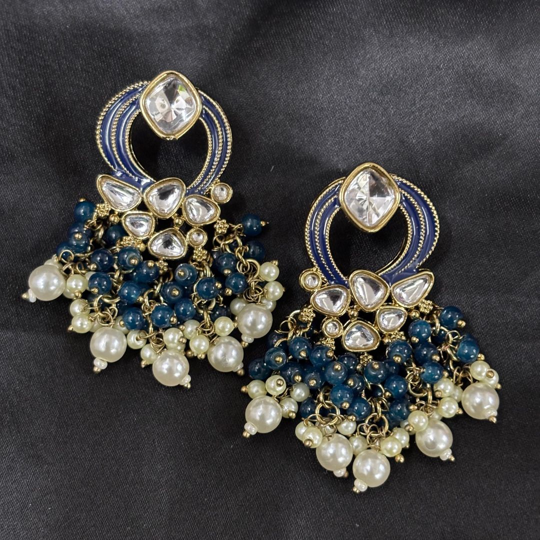 Gold Plated Statement Earrings | Kundan & Semi Cultured White Pearl Drops | Traditonal Jewelry for Women | Perfect for Party Wear