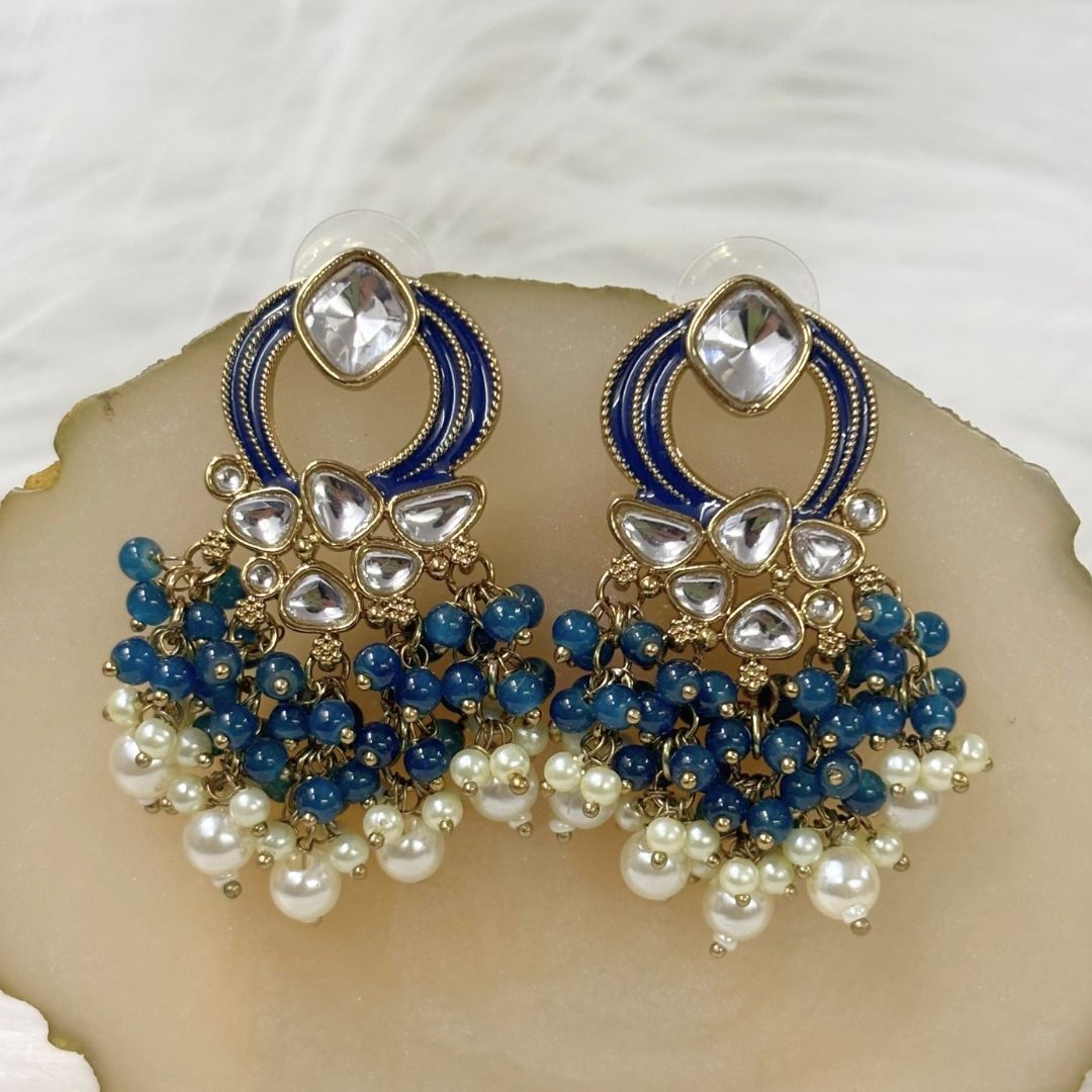 Gold Plated Statement Earrings | Kundan & Semi Cultured White Pearl Drops | Traditonal Jewelry for Women | Perfect for Party Wear