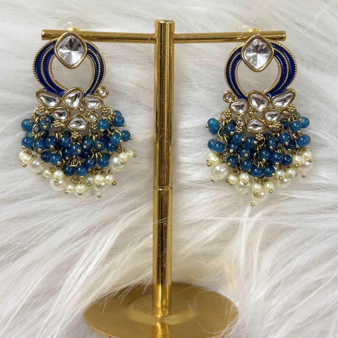 Gold Plated Statement Earrings | Kundan & Semi Cultured White Pearl Drops | Traditonal Jewelry for Women | Perfect for Party Wear