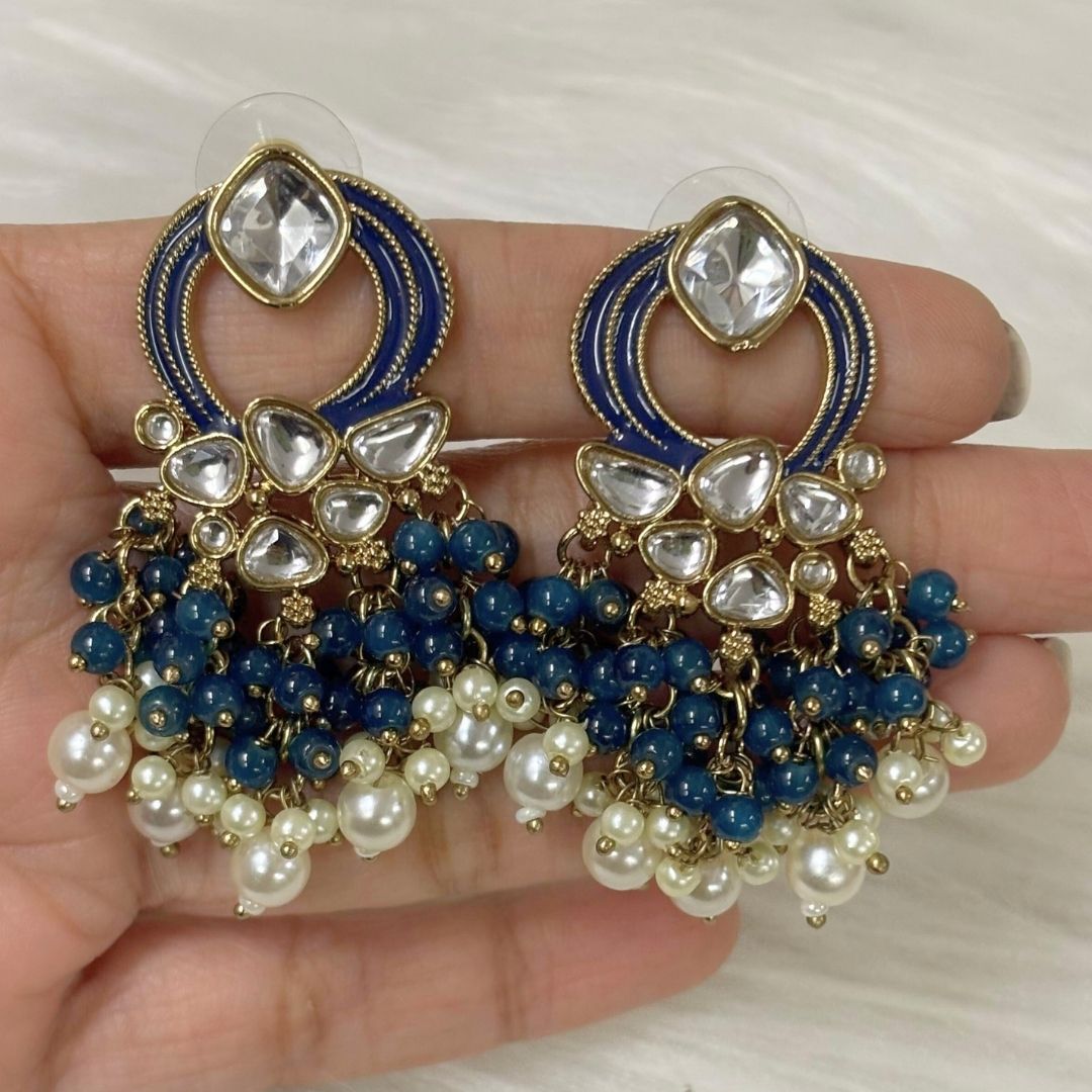 Gold Plated Statement Earrings | Kundan & Semi Cultured White Pearl Drops | Traditonal Jewelry for Women | Perfect for Party Wear