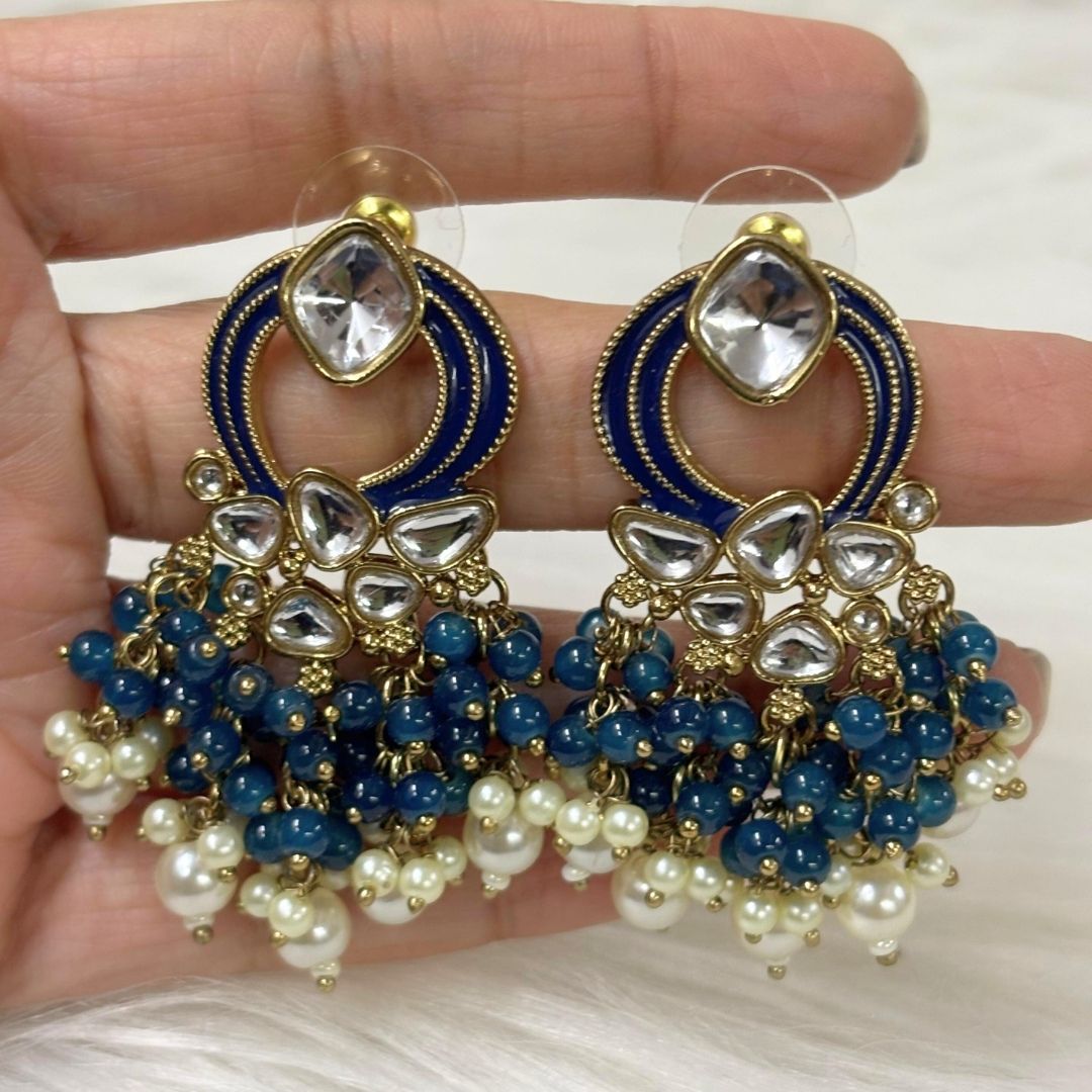 Gold Plated Statement Earrings | Kundan & Semi Cultured White Pearl Drops | Traditonal Jewelry for Women | Perfect for Party Wear
