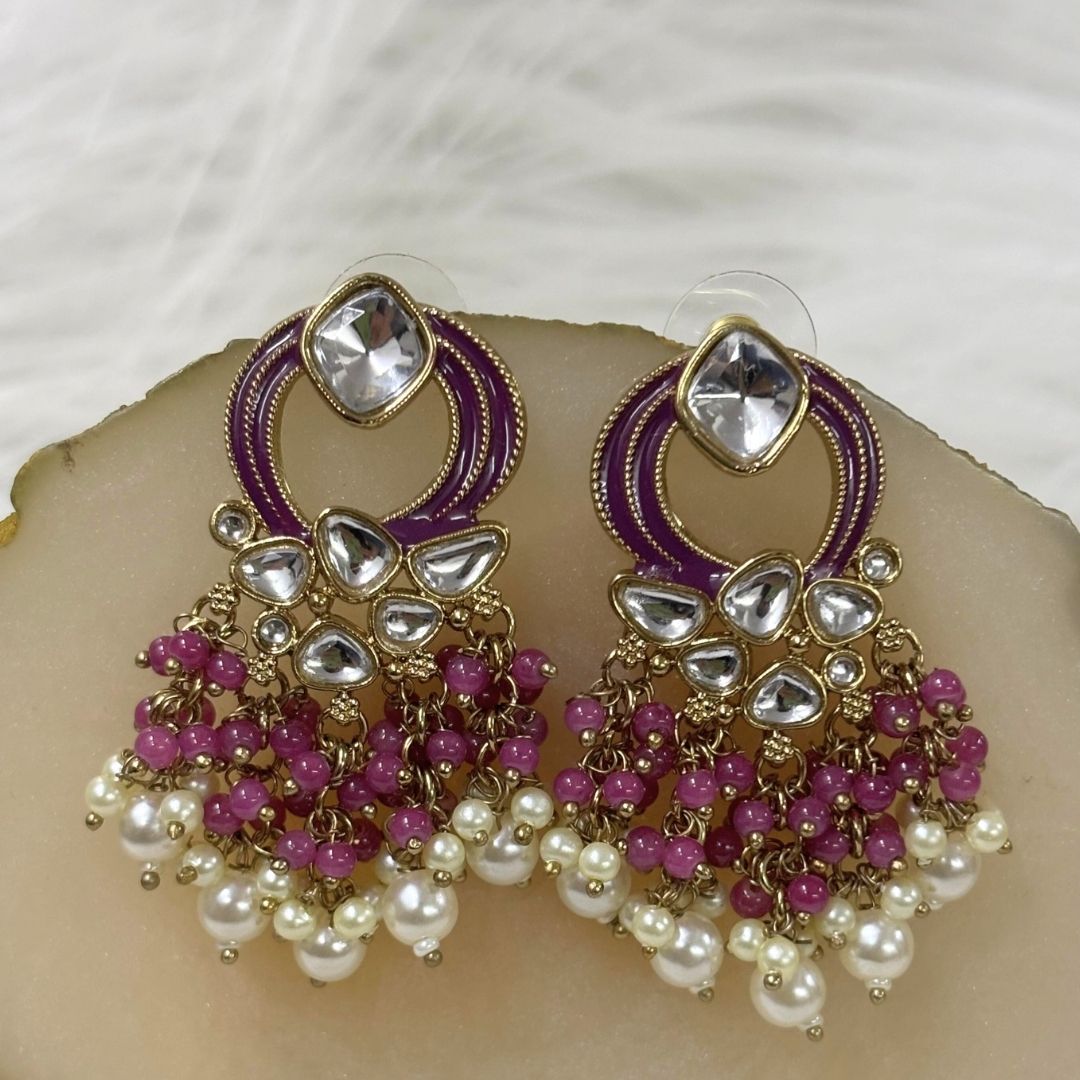 Gold Plated Statement Earrings | Kundan & Semi Cultured White Pearl Drops | Traditonal Jewelry for Women | Perfect for Party Wear