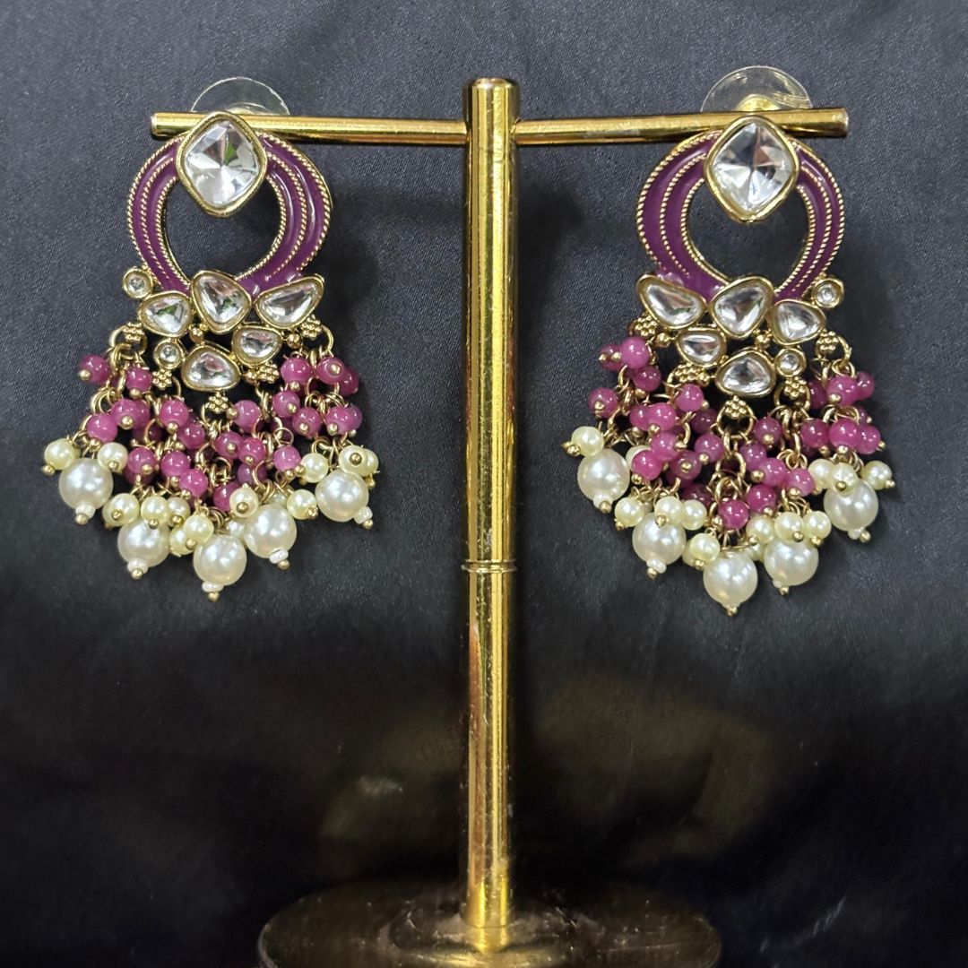 Gold Plated Statement Earrings | Kundan & Semi Cultured White Pearl Drops | Traditonal Jewelry for Women | Perfect for Party Wear