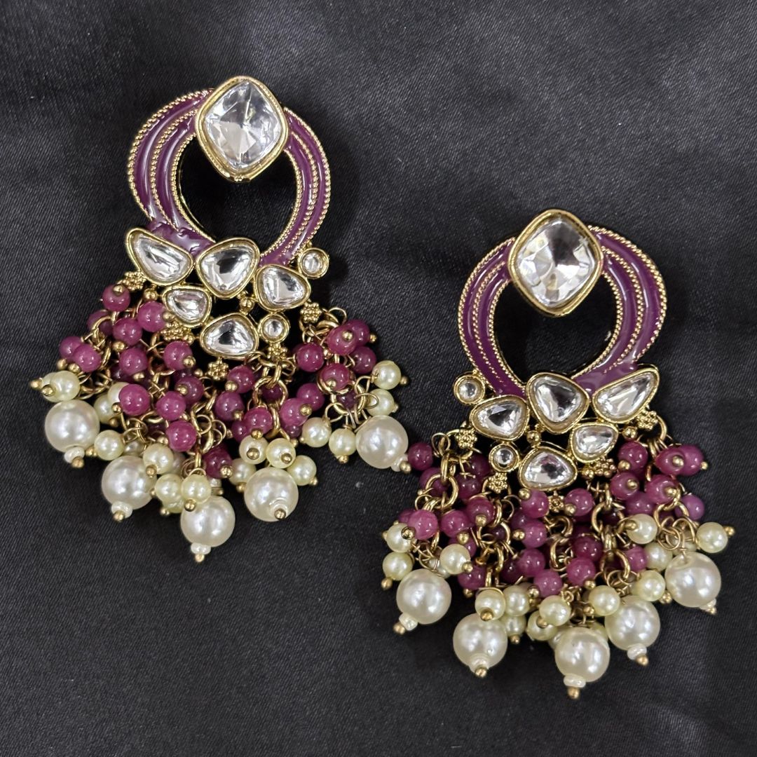 Gold Plated Statement Earrings | Kundan & Semi Cultured White Pearl Drops | Traditonal Jewelry for Women | Perfect for Party Wear