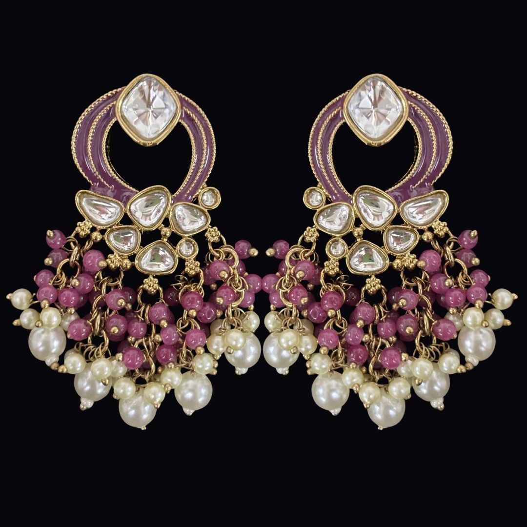 Gold Plated Statement Earrings | Kundan & Semi Cultured White Pearl Drops | Traditonal Jewelry for Women | Perfect for Party Wear
