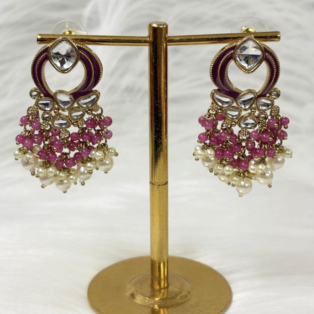 Gold Plated Statement Earrings | Kundan & Semi Cultured White Pearl Drops | Traditonal Jewelry for Women | Perfect for Party Wear