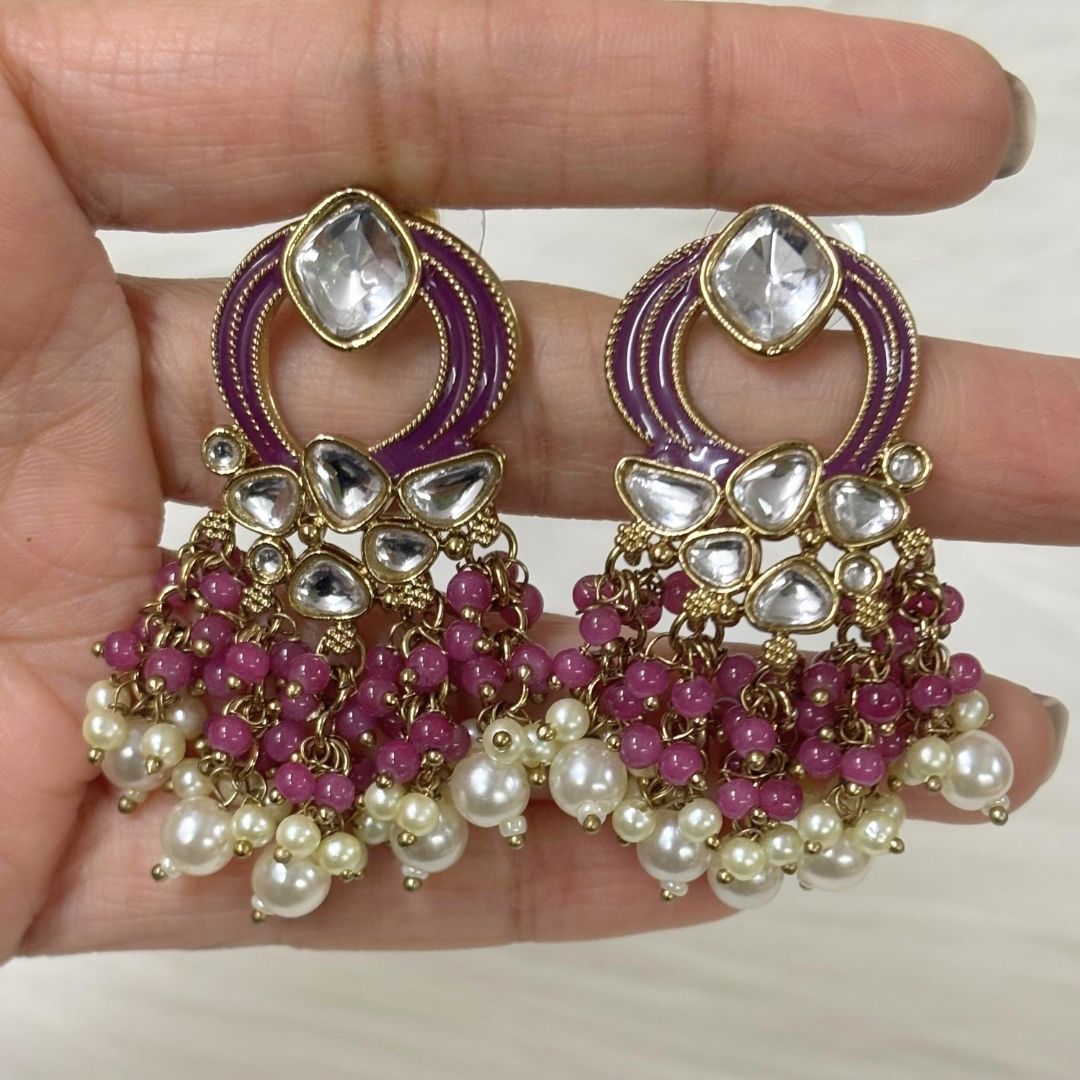 Gold Plated Statement Earrings | Kundan & Semi Cultured White Pearl Drops | Traditonal Jewelry for Women | Perfect for Party Wear