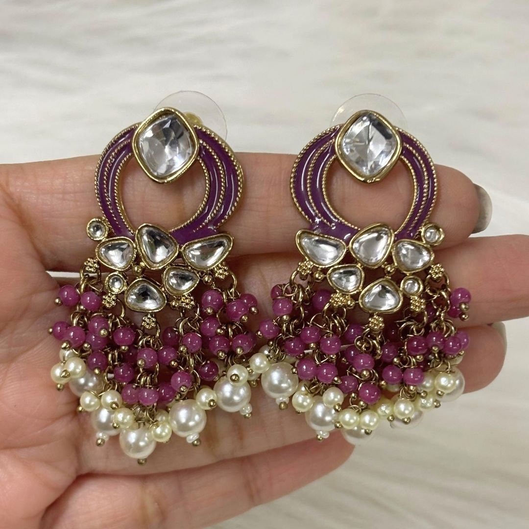 Gold Plated Statement Earrings | Kundan & Semi Cultured White Pearl Drops | Traditonal Jewelry for Women | Perfect for Party Wear