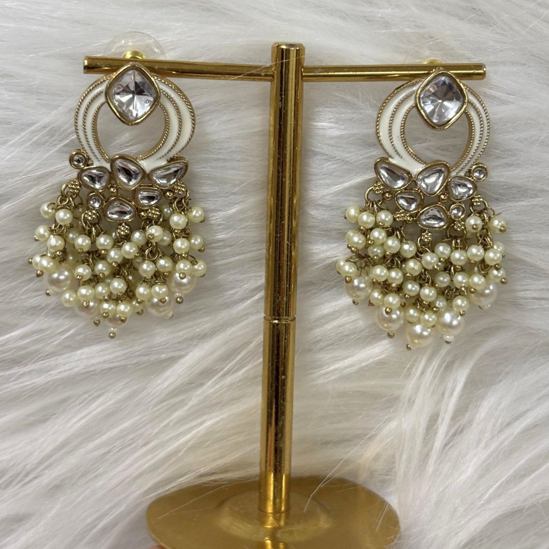 Gold Plated Statement Earrings | Kundan & Semi Cultured White Pearl Drops | Traditonal Jewelry for Women | Perfect for Party Wear