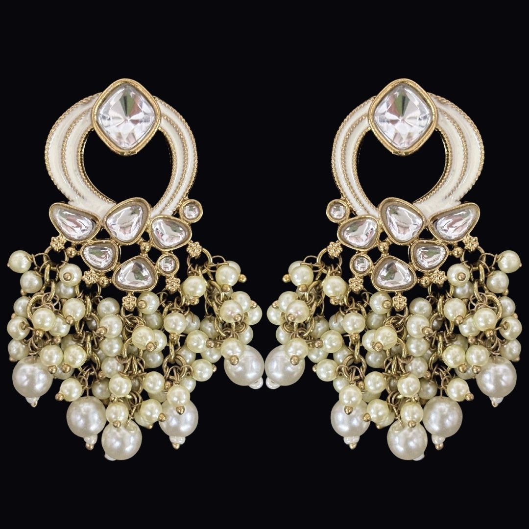 Gold Plated Statement Earrings | Kundan & Semi Cultured White Pearl Drops | Traditonal Jewelry for Women | Perfect for Party Wear