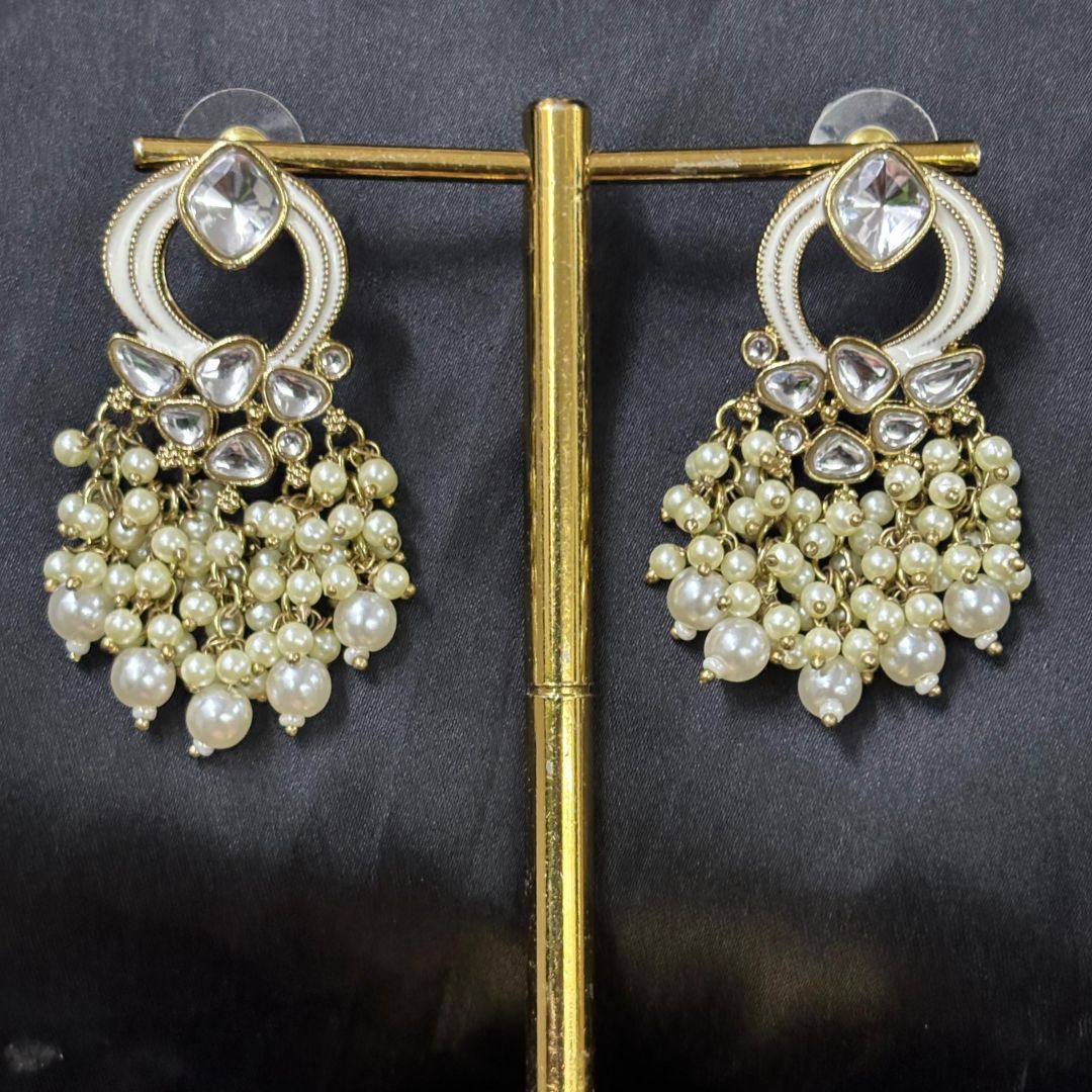 Gold Plated Statement Earrings | Kundan & Semi Cultured White Pearl Drops | Traditonal Jewelry for Women | Perfect for Party Wear