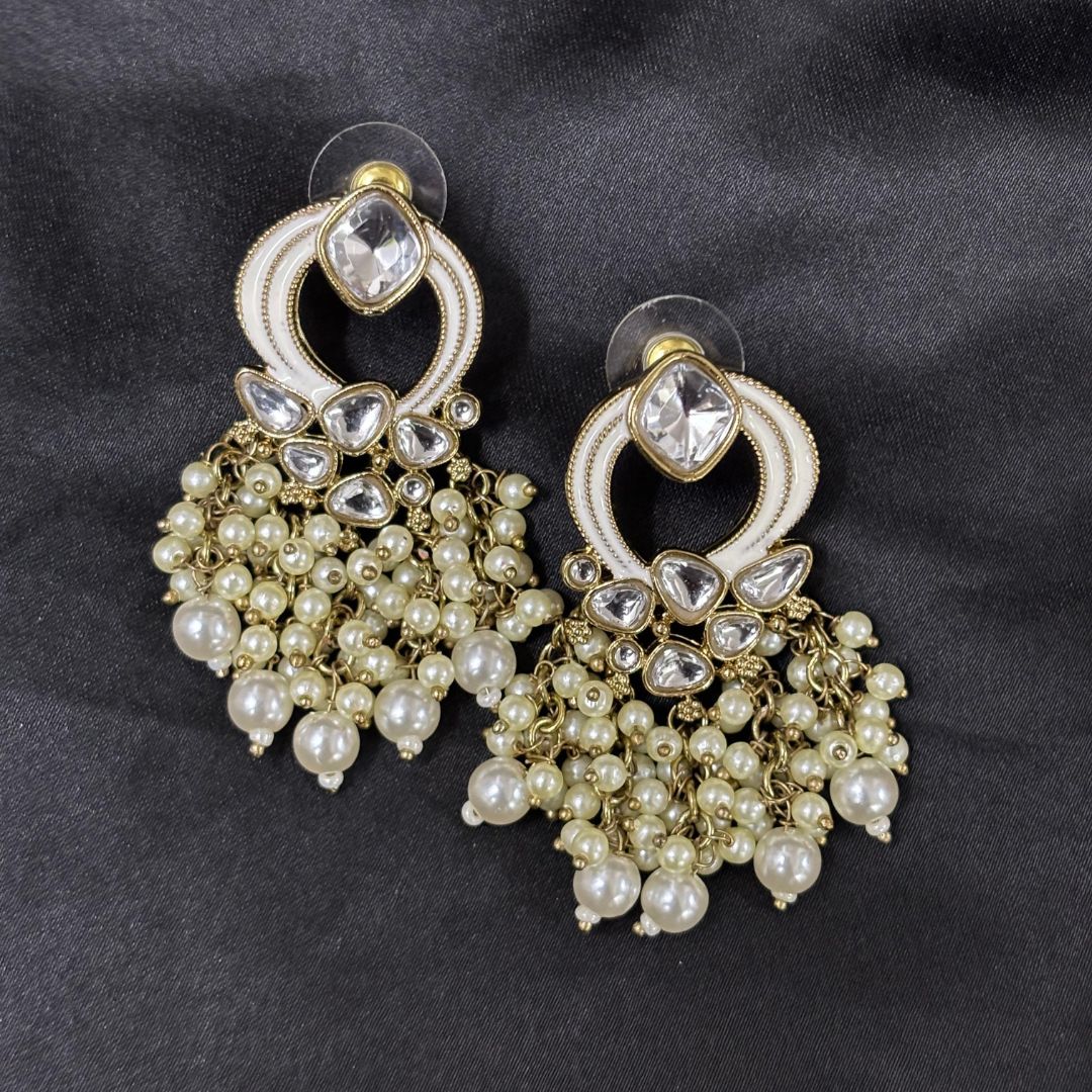 Gold Plated Statement Earrings | Kundan & Semi Cultured White Pearl Drops | Traditonal Jewelry for Women | Perfect for Party Wear