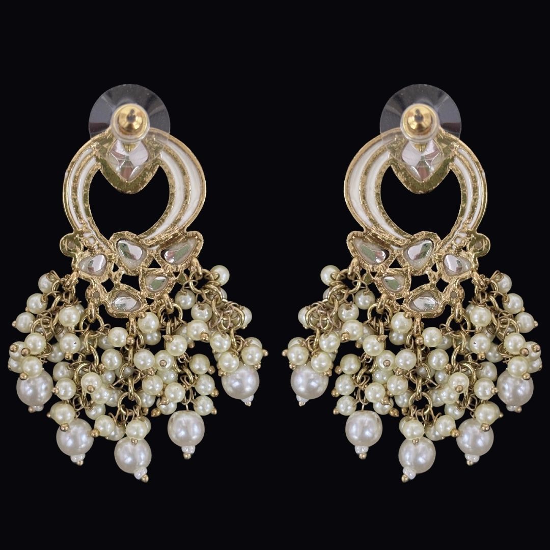 Gold Plated Statement Earrings | Kundan & Semi Cultured White Pearl Drops | Traditonal Jewelry for Women | Perfect for Party Wear
