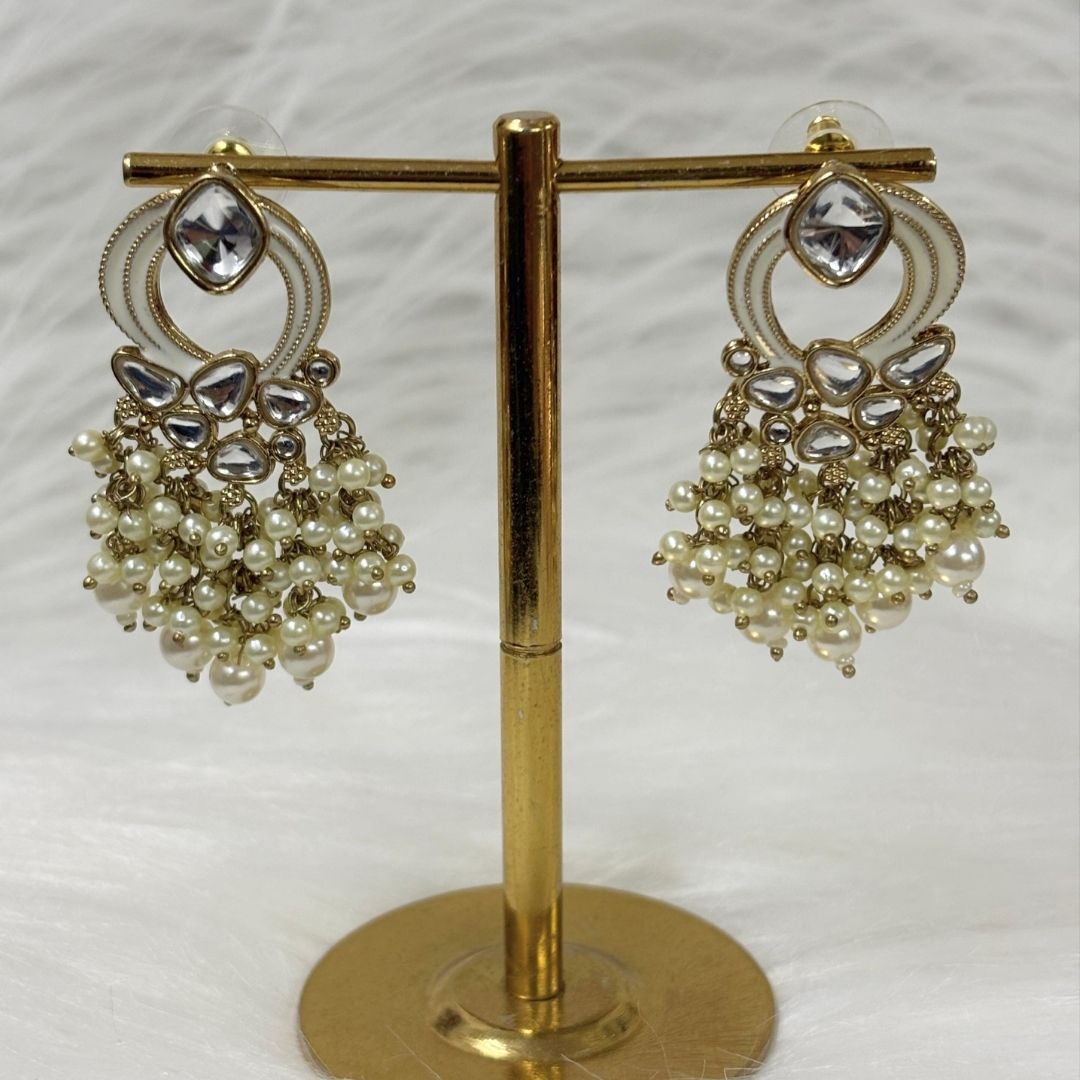 Gold Plated Statement Earrings | Kundan & Semi Cultured White Pearl Drops | Traditonal Jewelry for Women | Perfect for Party Wear