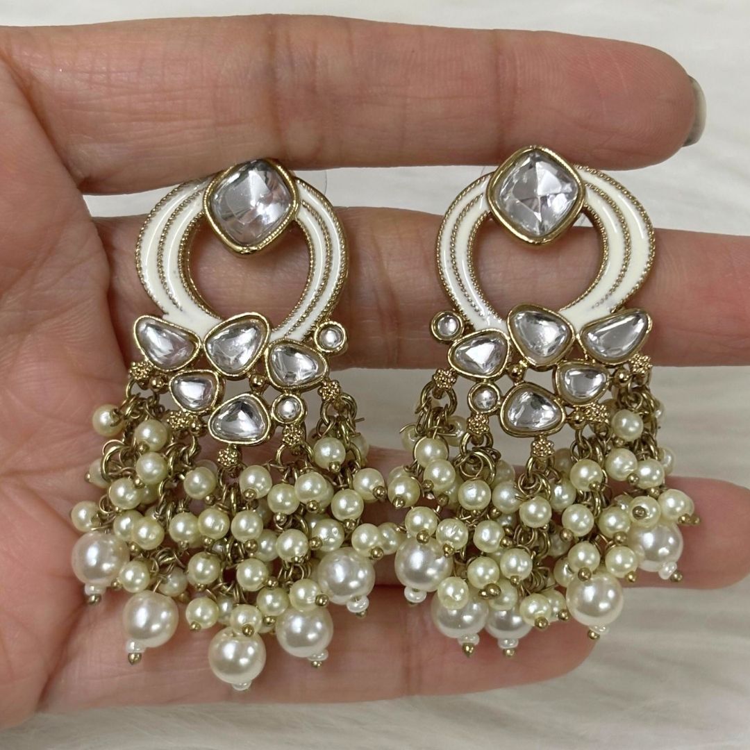 Gold Plated Statement Earrings | Kundan & Semi Cultured White Pearl Drops | Traditonal Jewelry for Women | Perfect for Party Wear