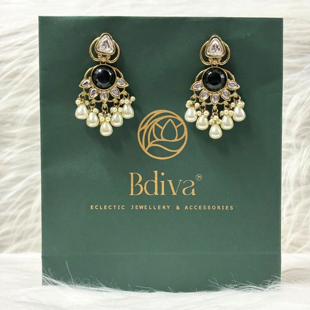 High Quality Gold Plated Emerald Kundan Chandbali Pearl Drop Earrings