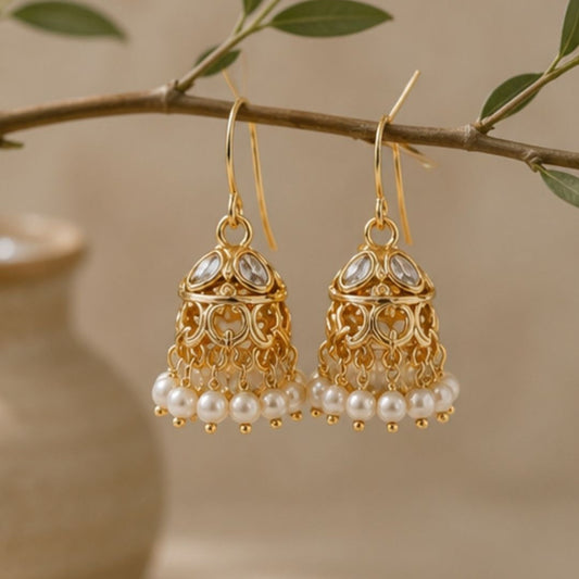 Gold Plated Pearl Jhumki Earrings
