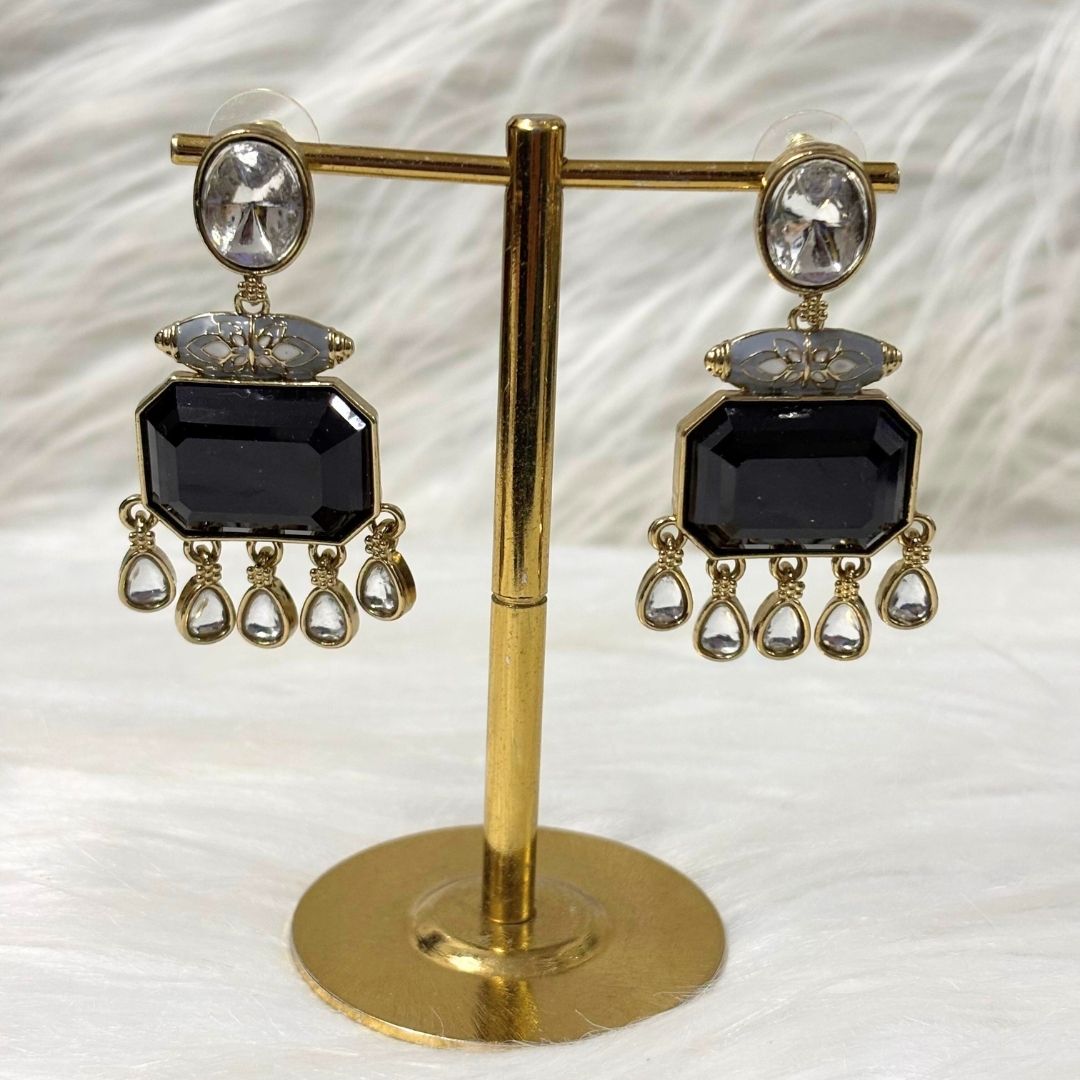 High Quality Gold Plated Blush Pink Kundan and Blue Meenakari Drop Earrings
