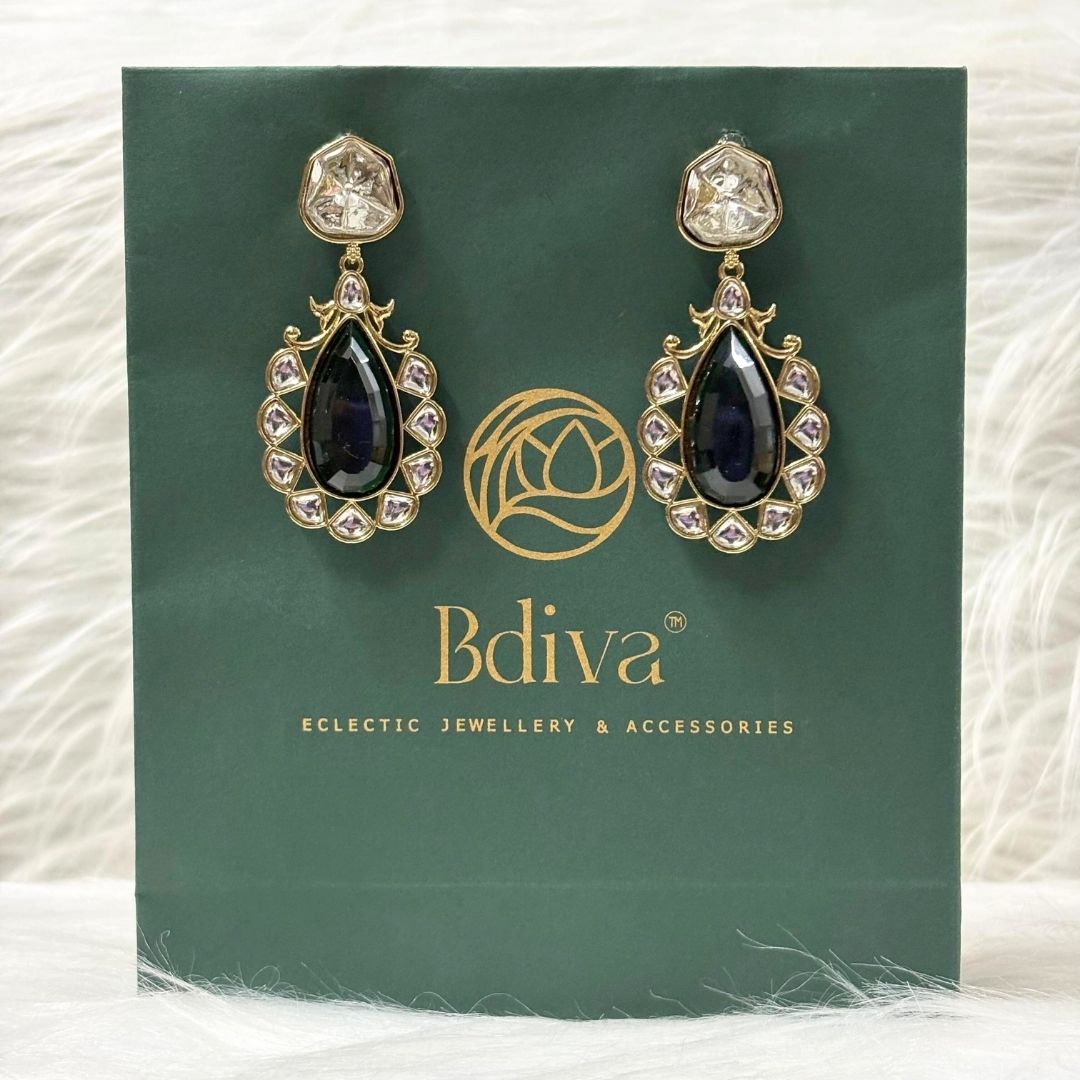 High Quality Gold Plated Emerald Kundan Pear Drop Earrings