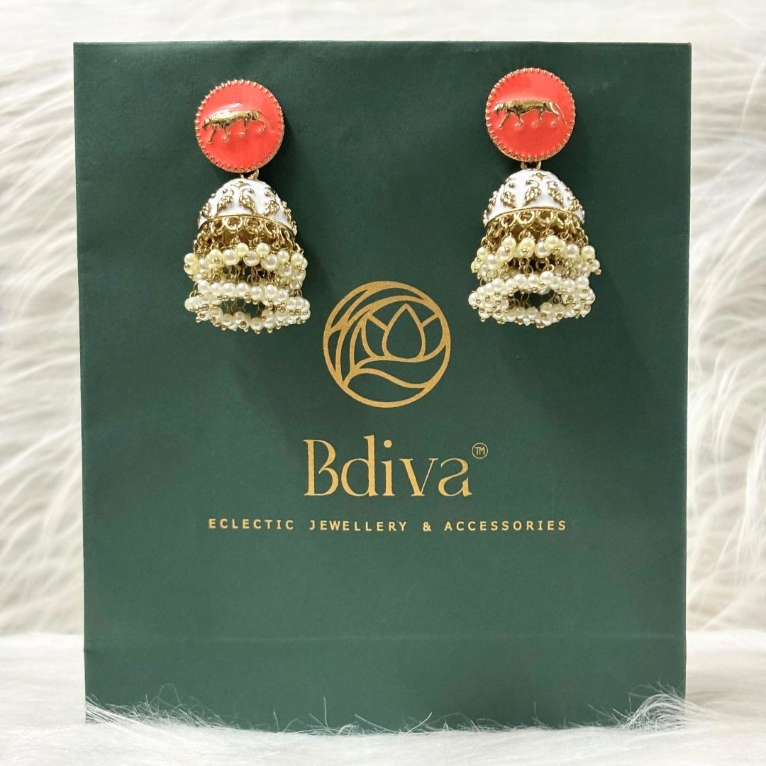 High Quality Gold Plated Heritage Enamel Jhumk Earrings