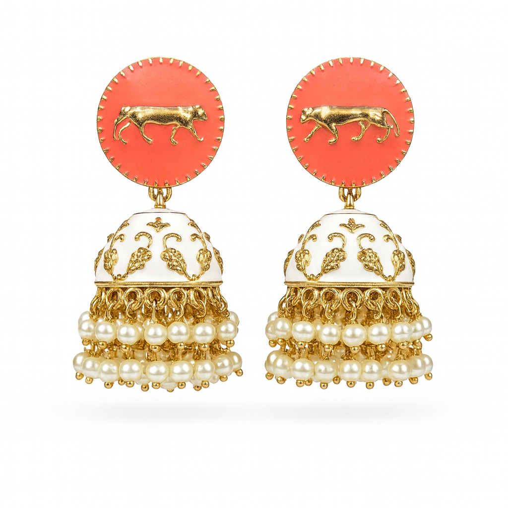 High Quality Gold Plated Heritage Enamel Jhumk Earrings