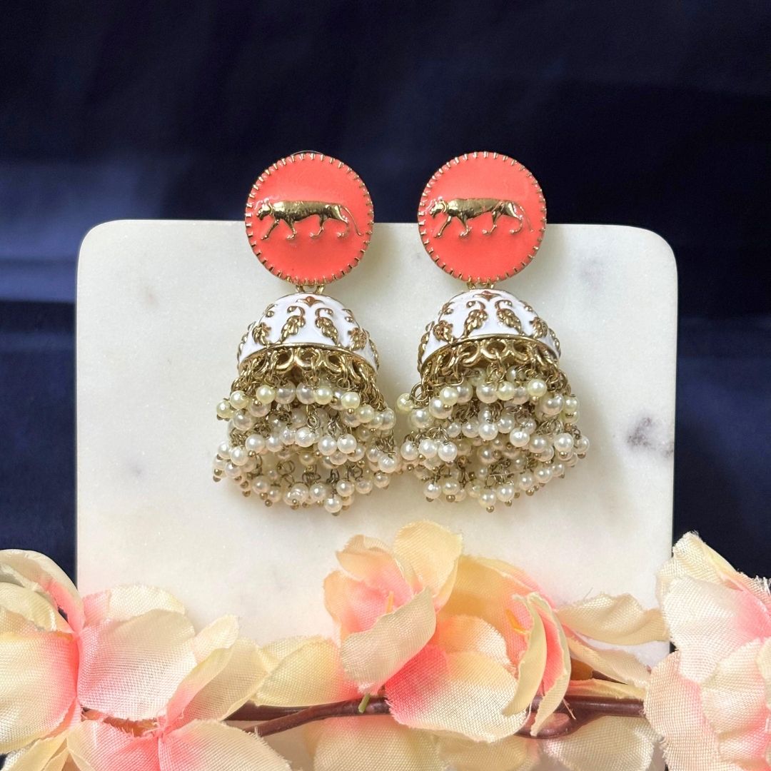 High Quality Gold Plated Heritage Enamel Jhumk Earrings