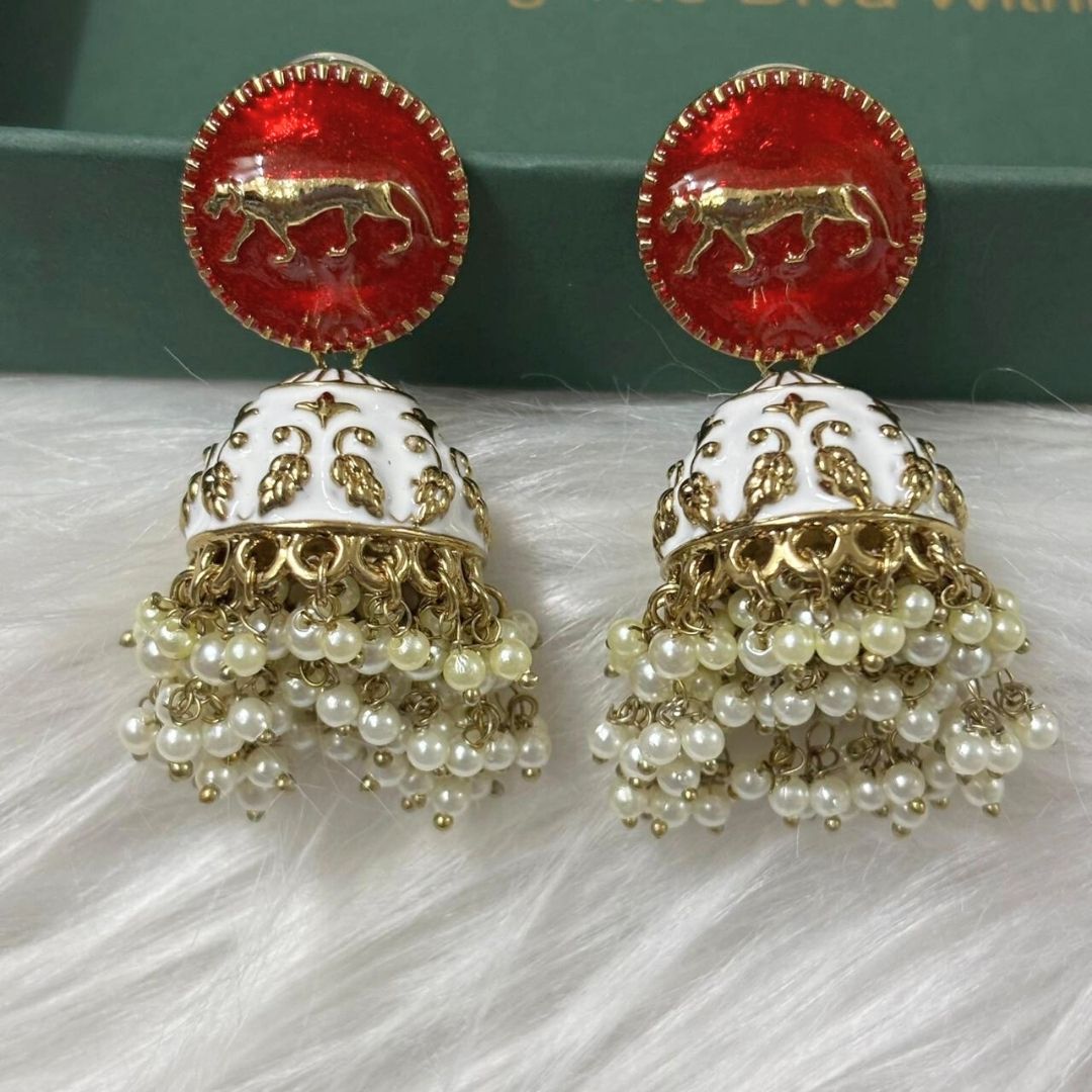 High Quality Gold Plated Heritage Enamel Jhumk Earrings
