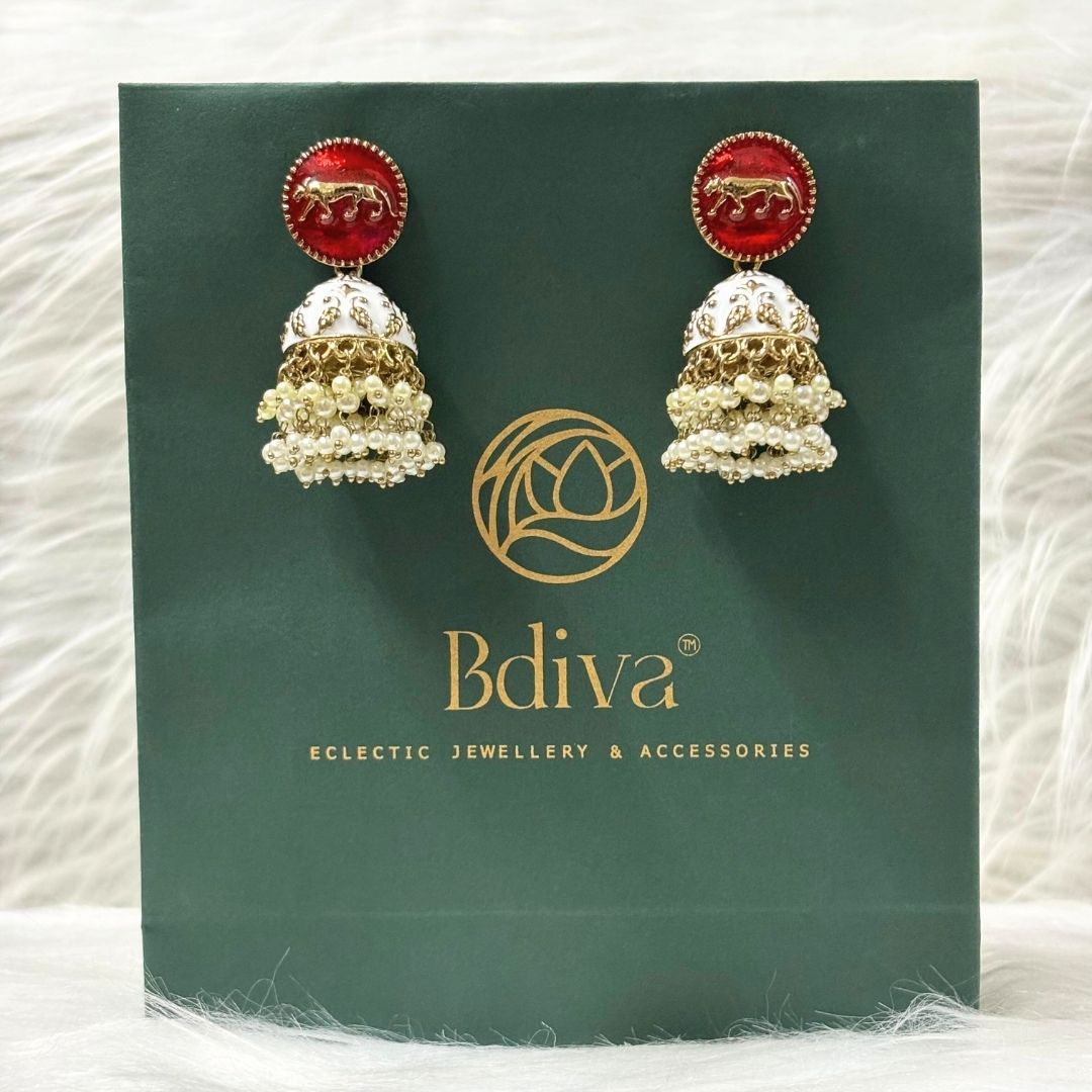 High Quality Gold Plated Heritage Enamel Jhumk Earrings