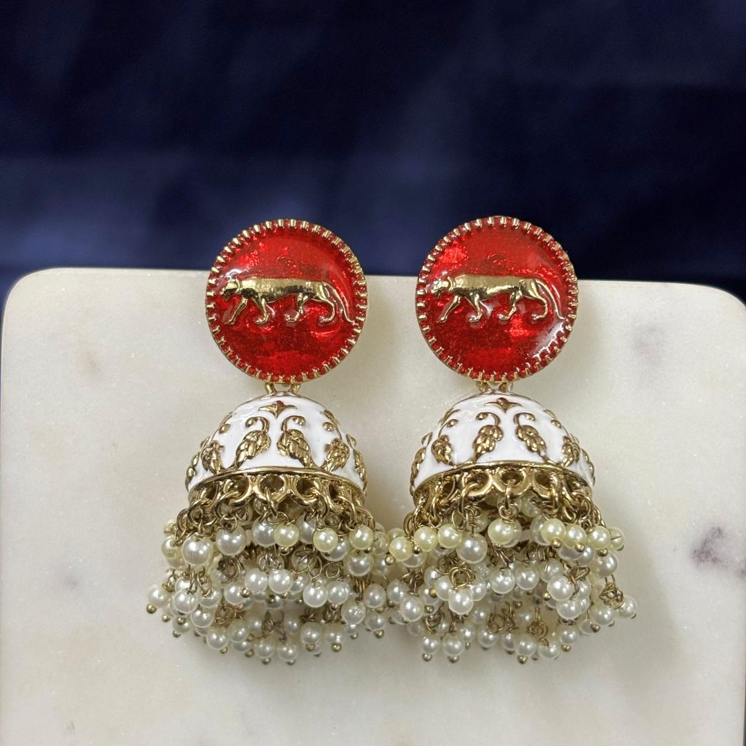 High Quality Gold Plated Heritage Enamel Jhumk Earrings