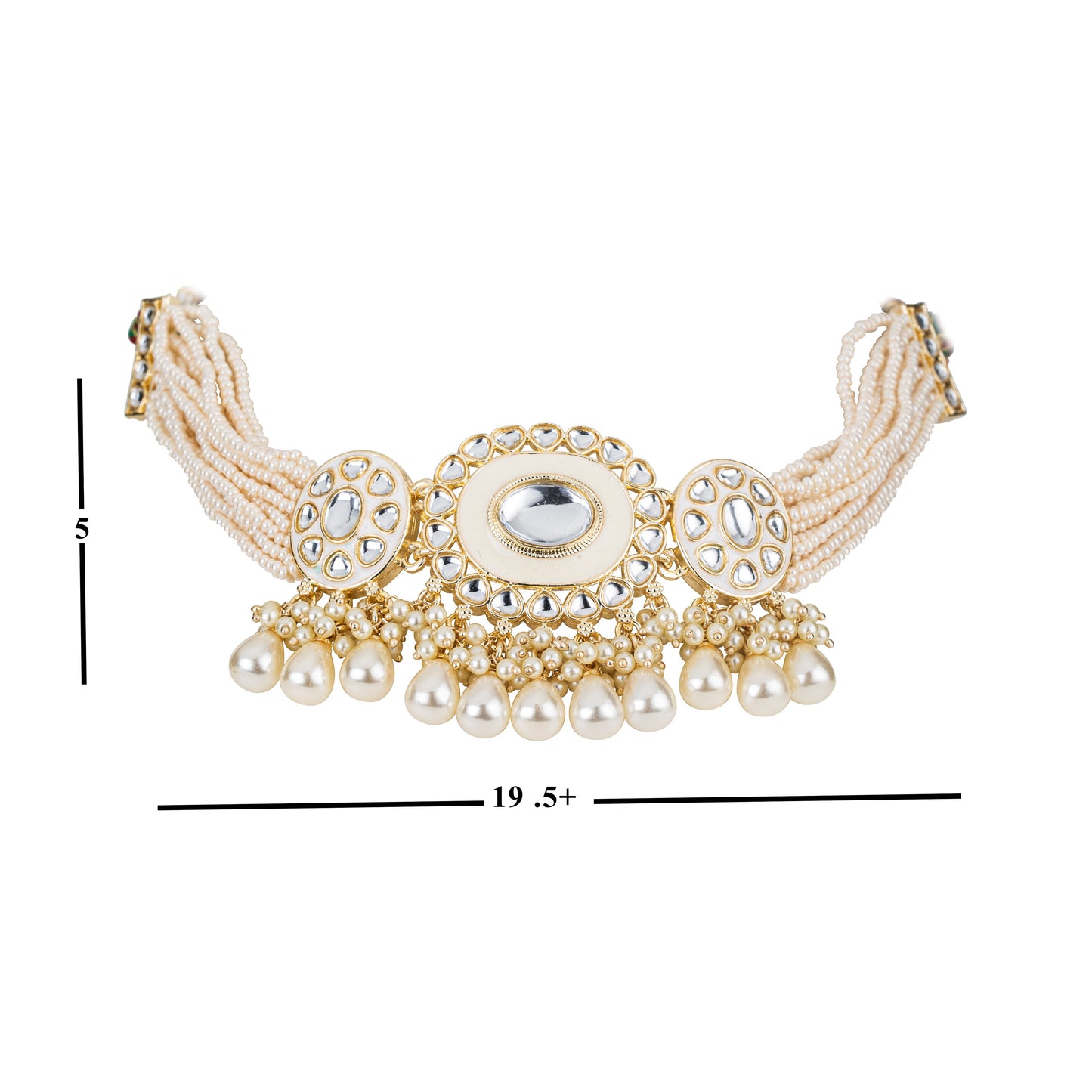 Bdiva 18K Gold Plated Kundan Semi Cultured White Pearl Choker with Maangtika.