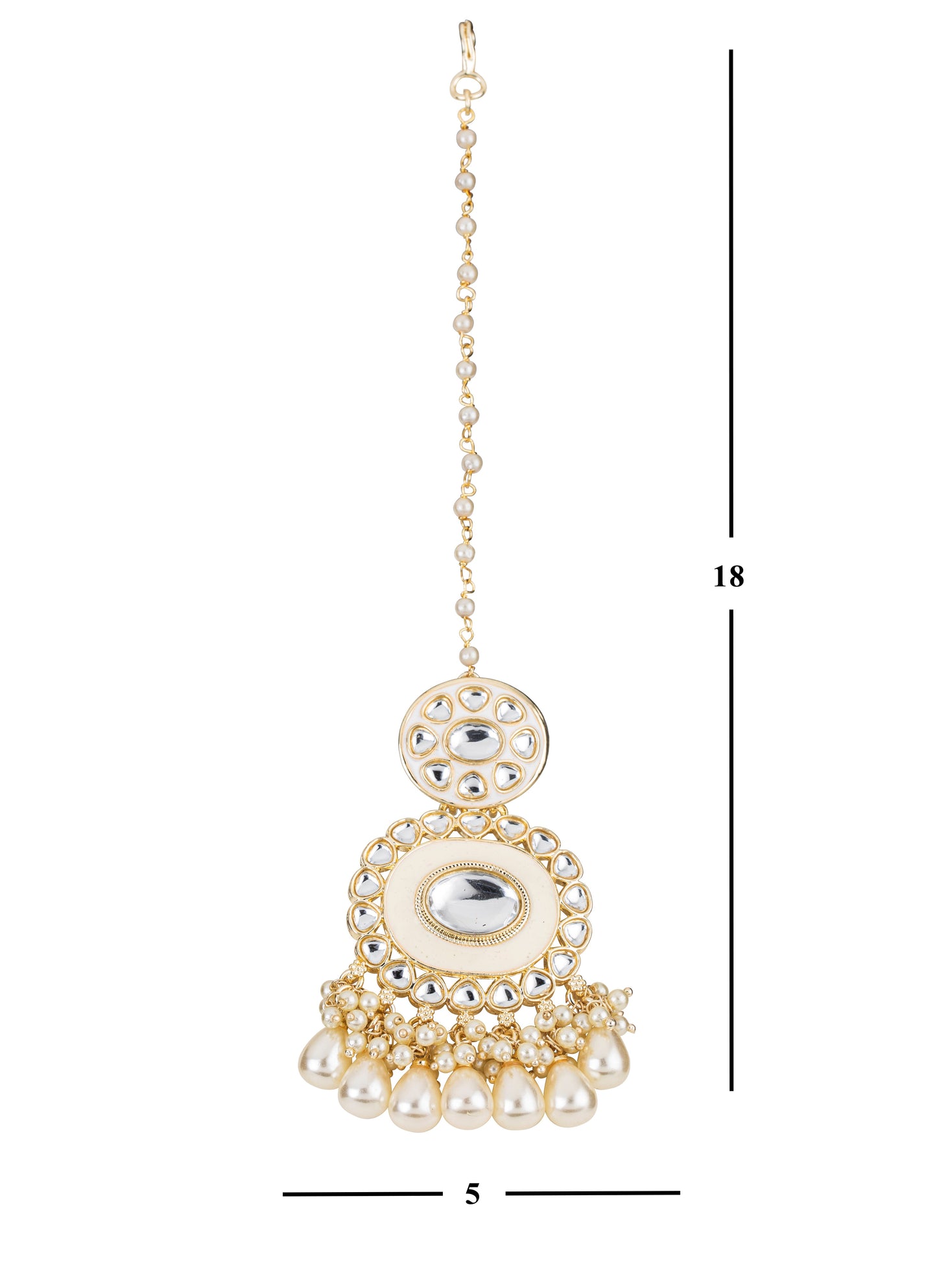 Bdiva 18K Gold Plated Kundan Semi Cultured White Pearl Choker with Maangtika.