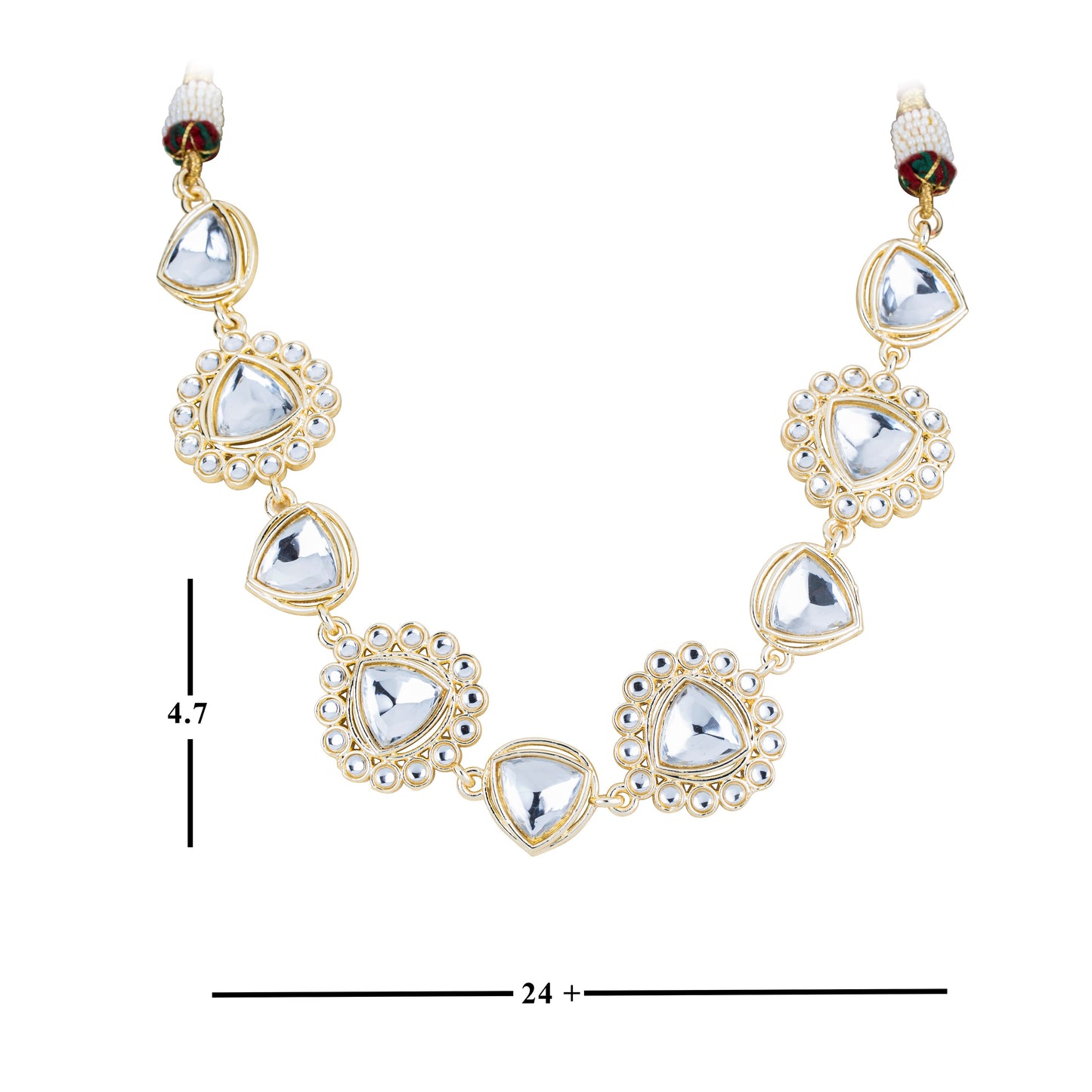 18K Gold Plated Nine Stone Kundan Semi Cultured White Pearl Choker with Maangtika.