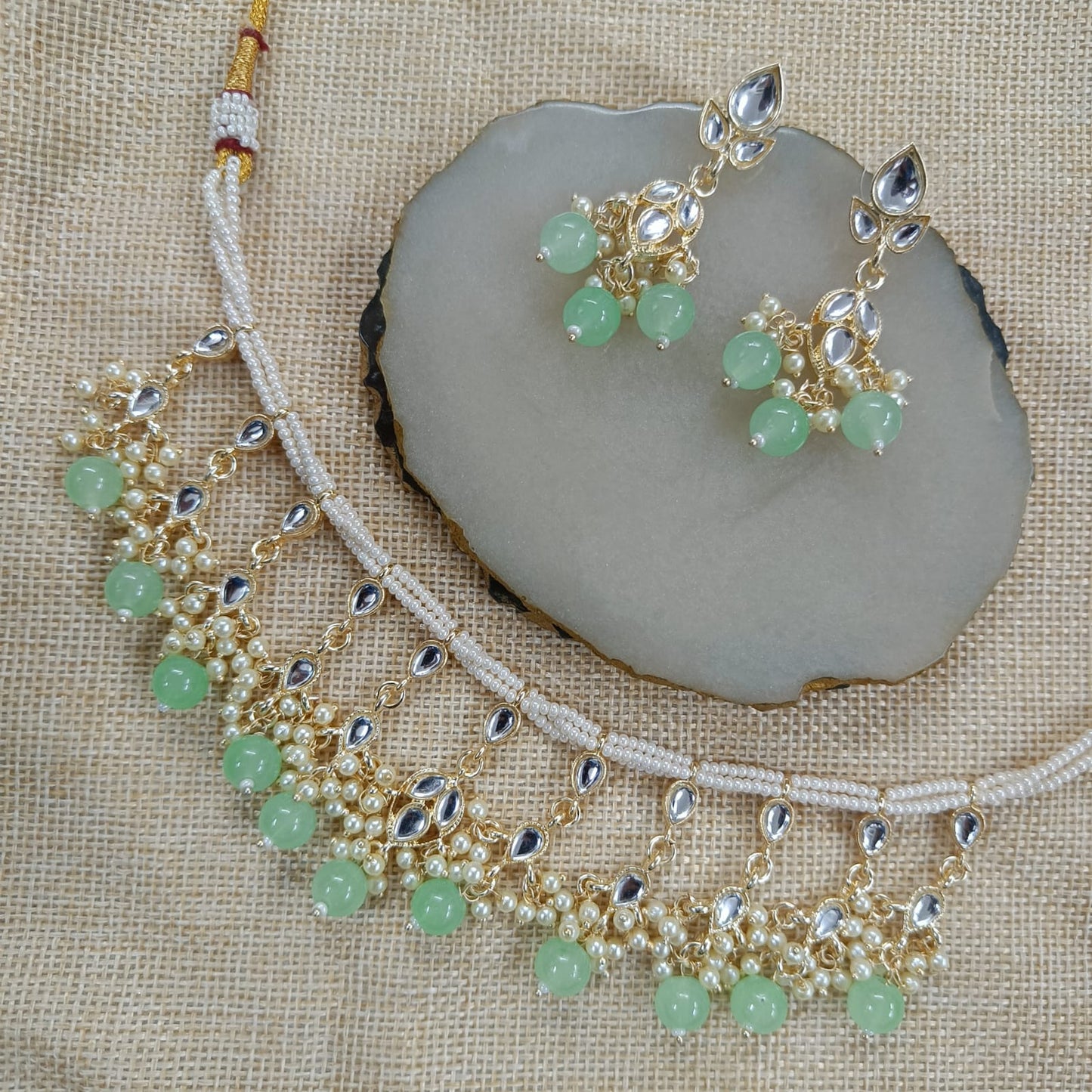 Bdiva 18K Gold Plated Monalisa Green Beads Kundan Pearl Choker.