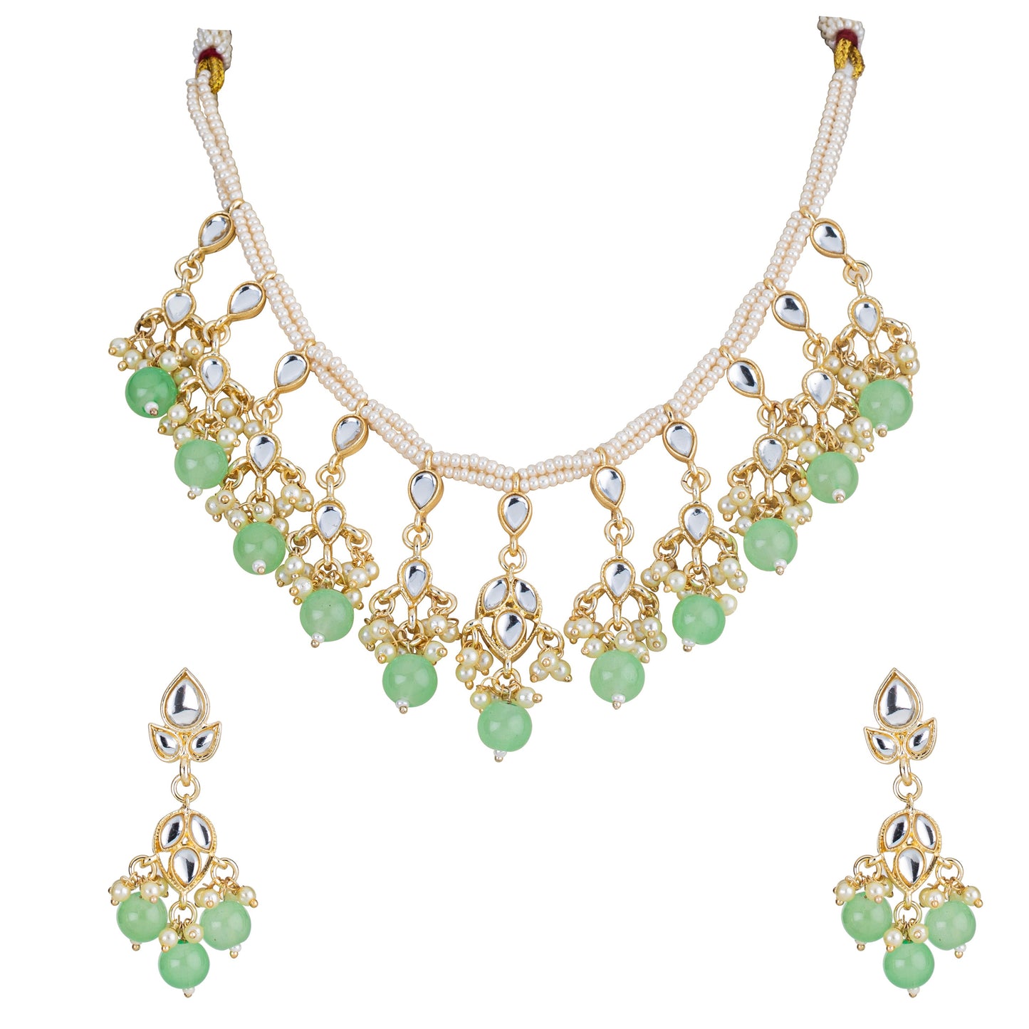 Bdiva 18K Gold Plated Monalisa Green Beads Kundan Pearl Choker.