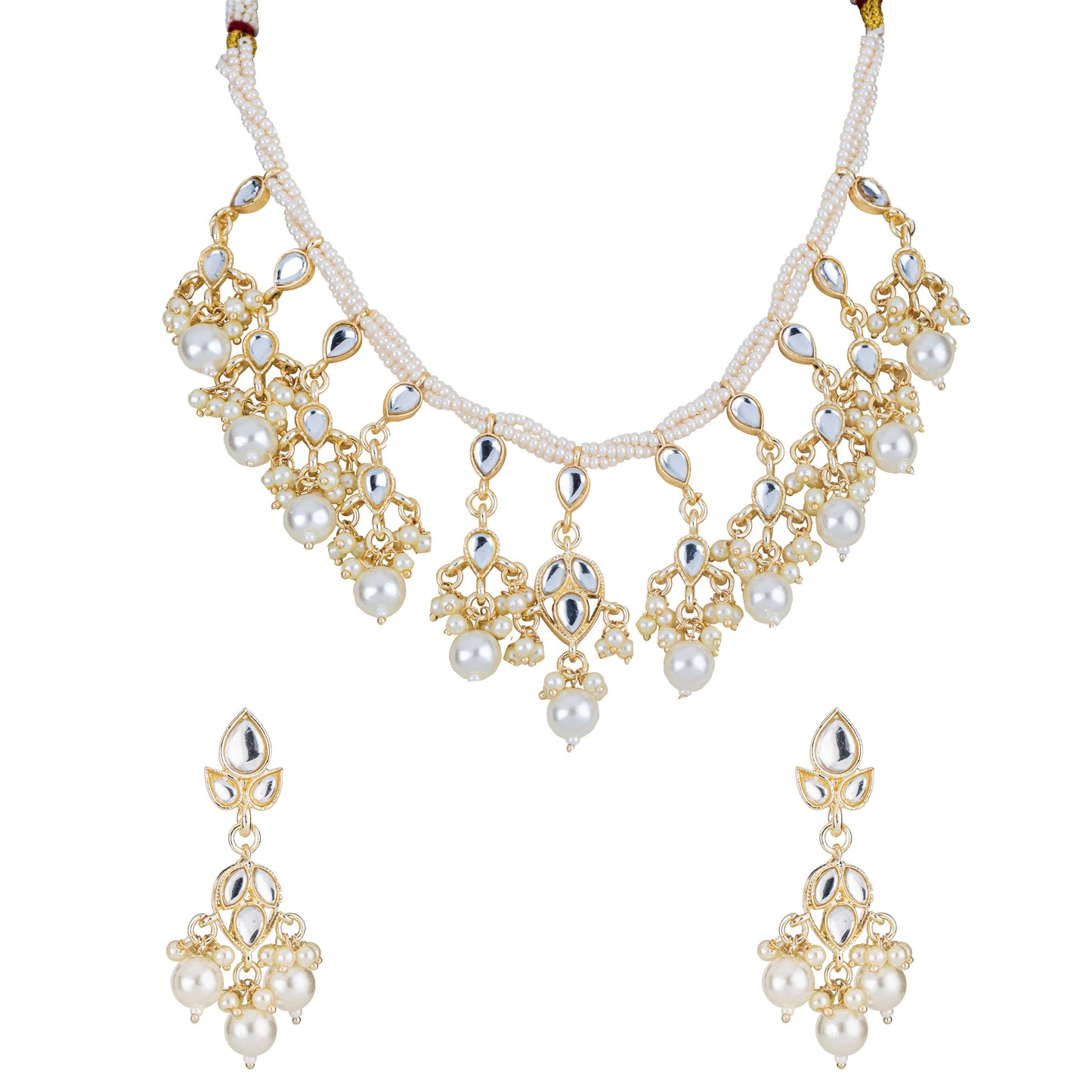Bdiva 18K Gold Plated Kundan Semi Cultured White Pearl Choker.