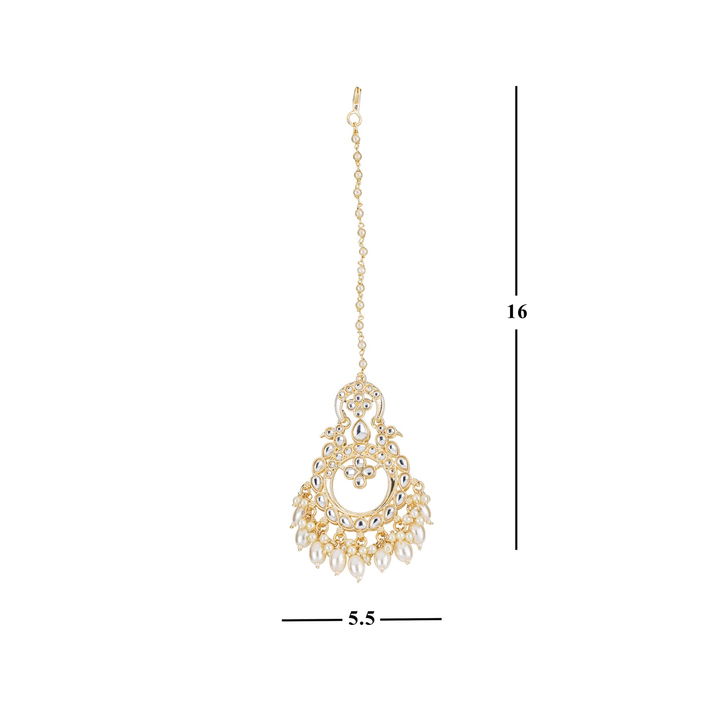 Bdiva 18K Gold Plated Kundan Semi Cultured White Pearl Choker with Maangtika.