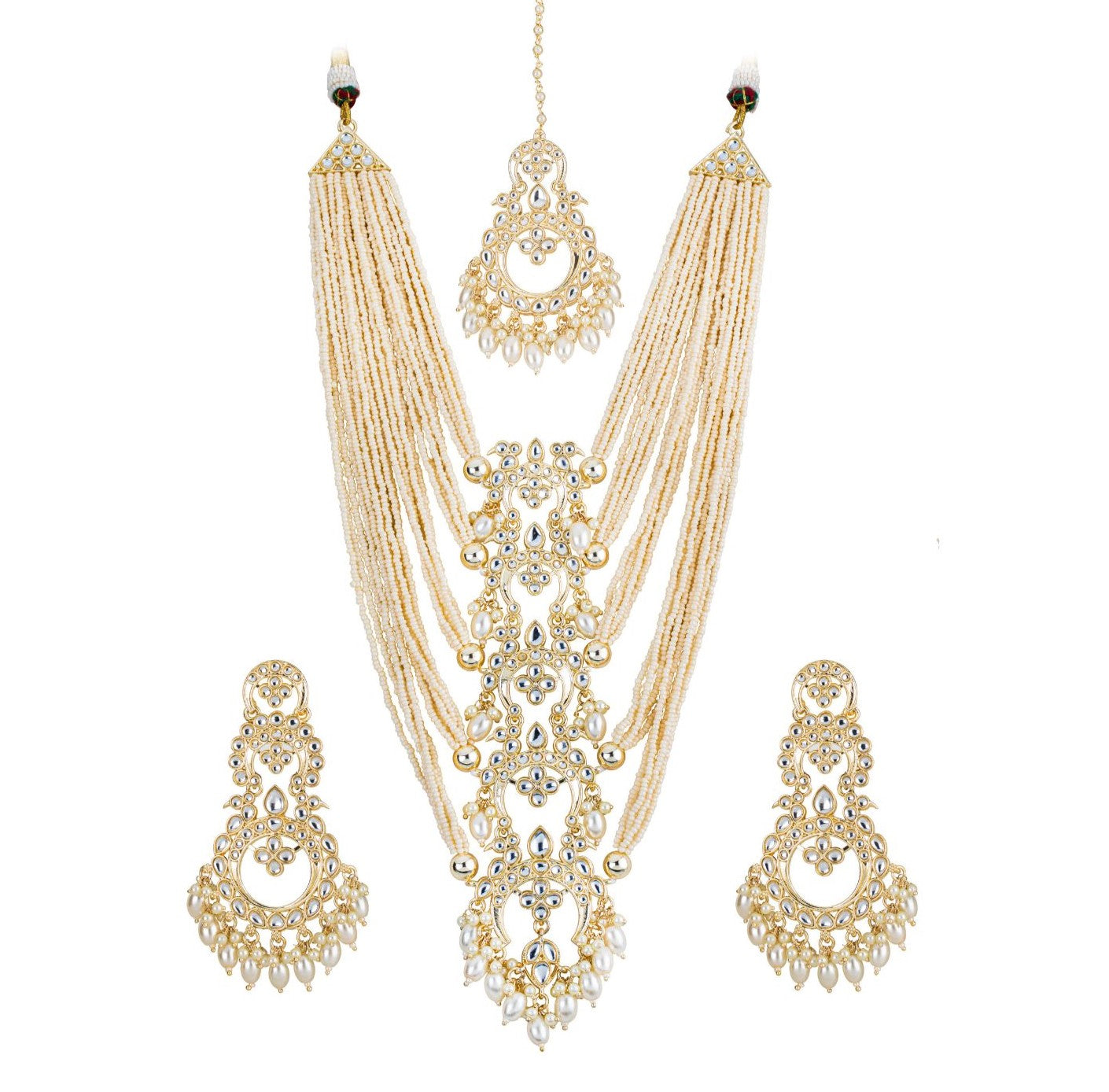 Bdiva 18K Gold Plated Kundan Semi Cultured White Pearl Choker with Maangtika.