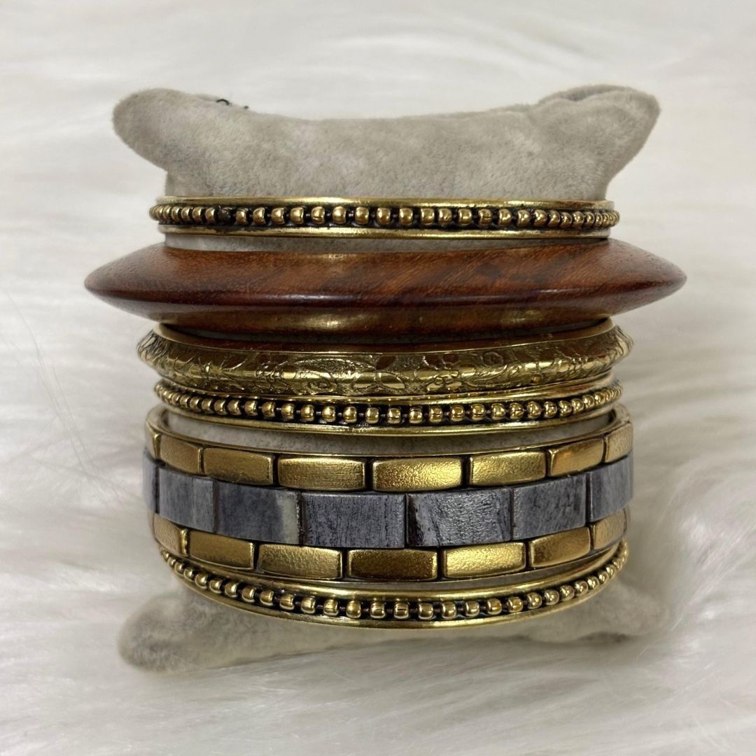 Gold Plated Stone Chips Regal Charm Set of Bangles