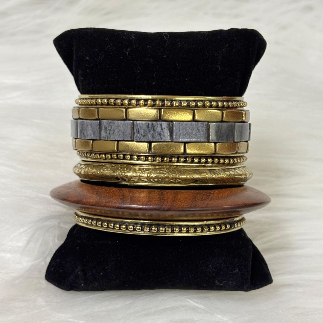 Gold Plated Stone Chips Regal Charm Set of Bangles