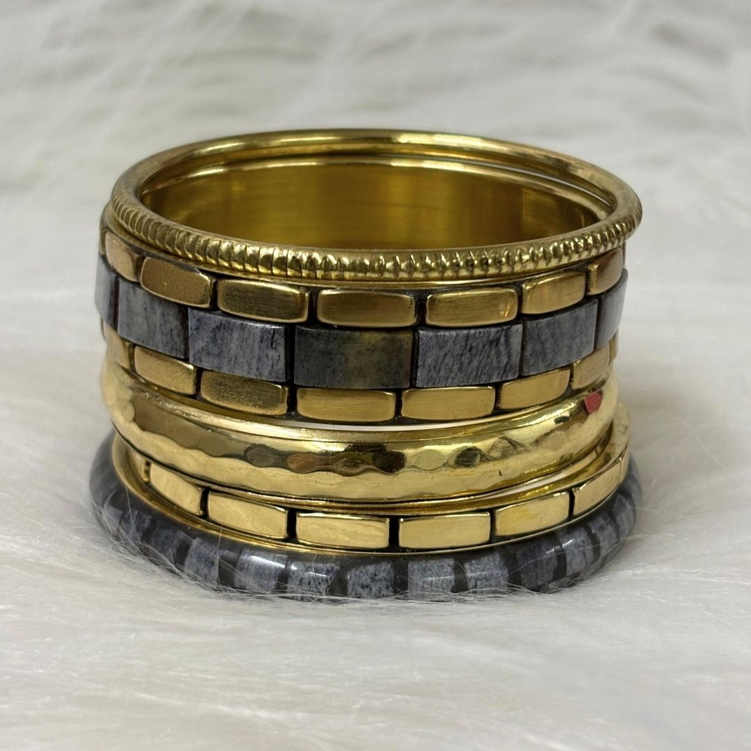 Gold Plated Stone Chips Regal Charm Set of Bangles