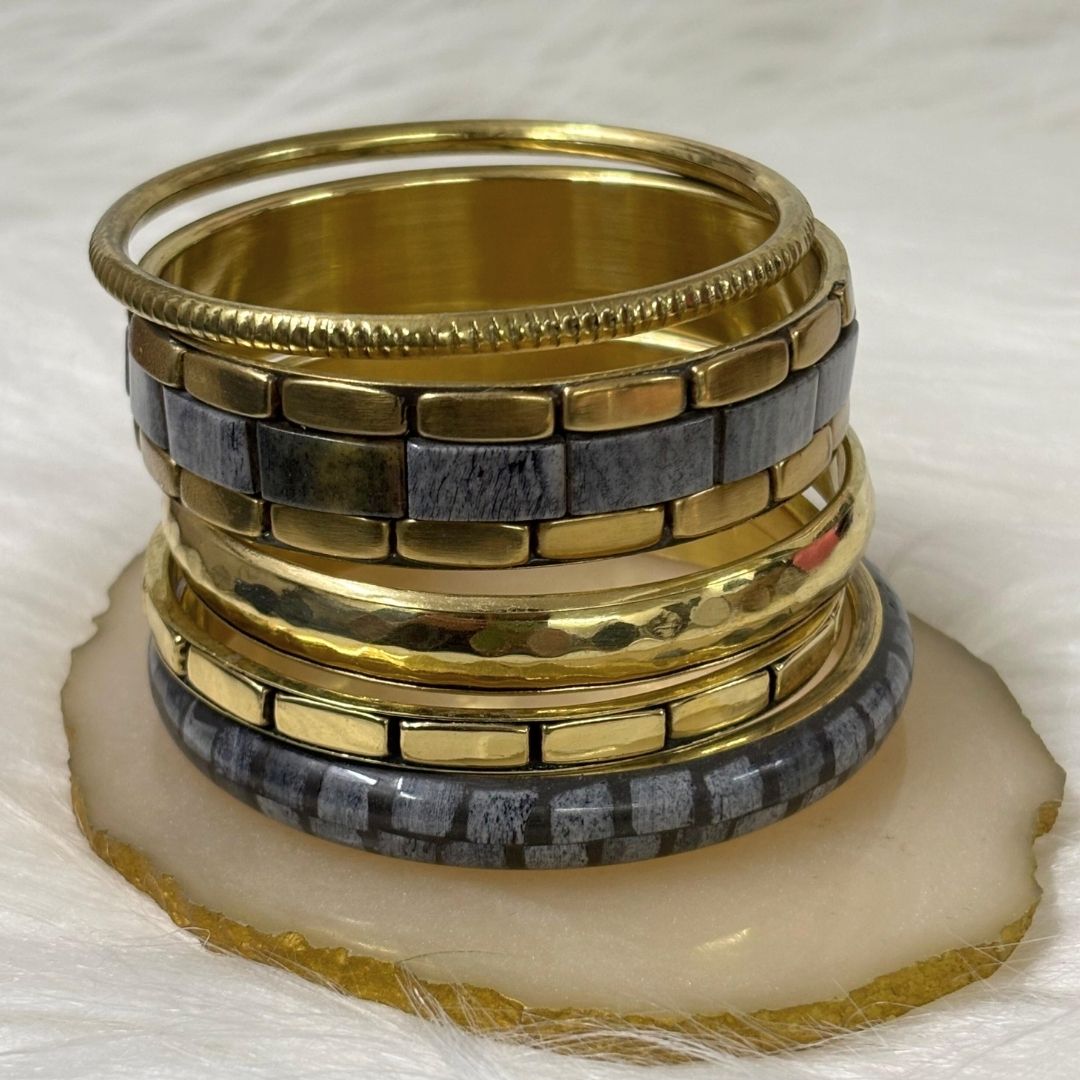 Gold Plated Stone Chips Regal Charm Set of Bangles