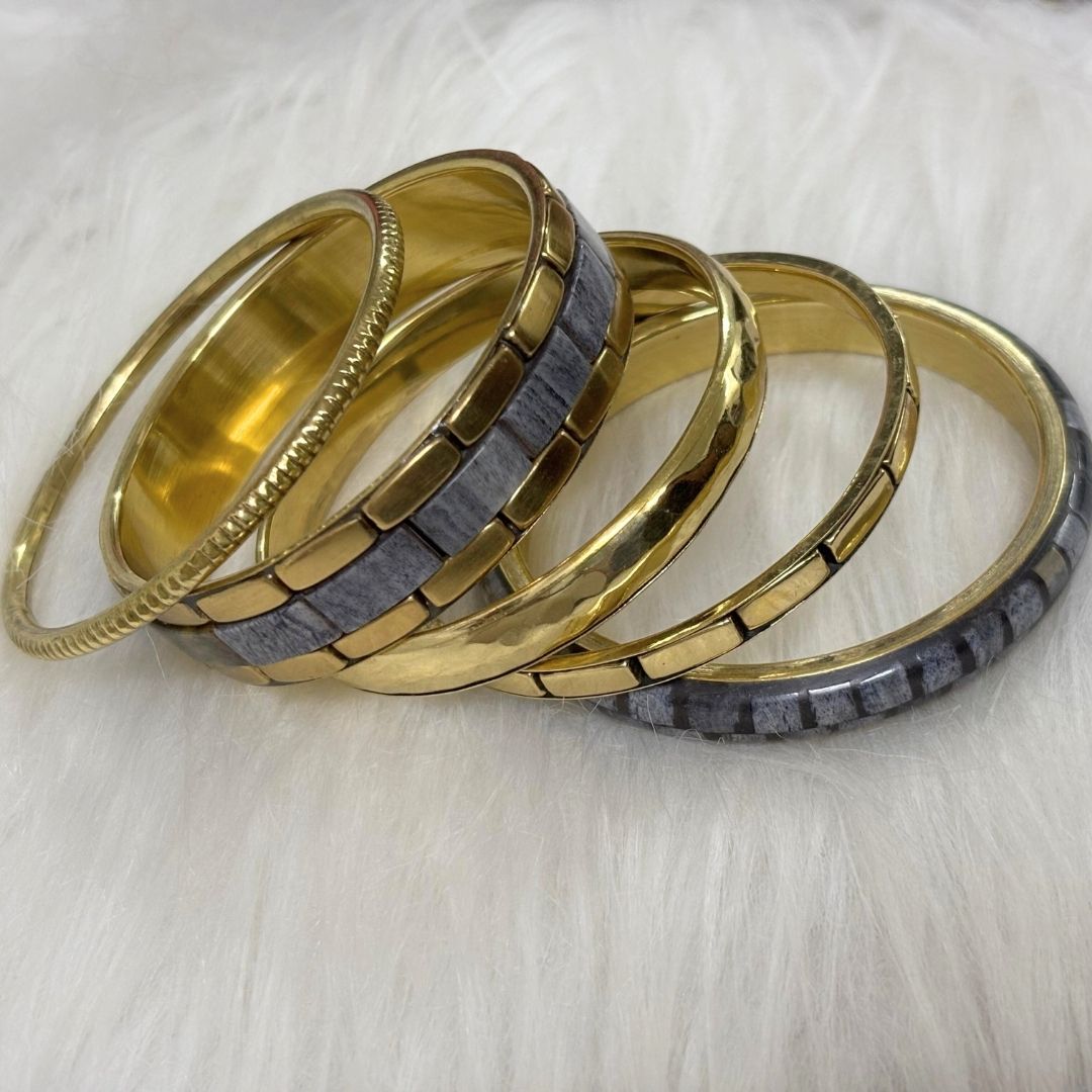 Gold Plated Stone Chips Regal Charm Set of Bangles