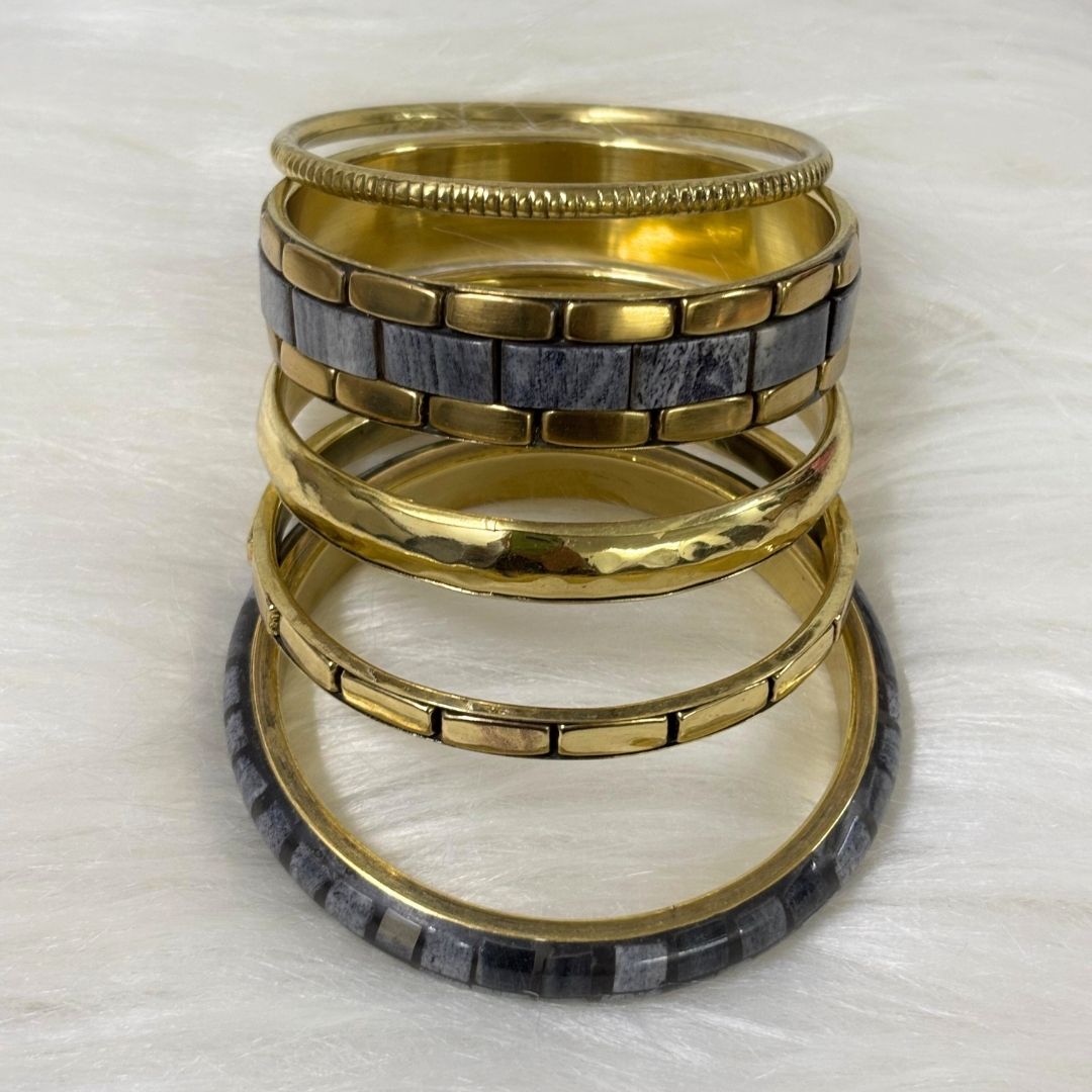 Gold Plated Stone Chips Regal Charm Set of Bangles