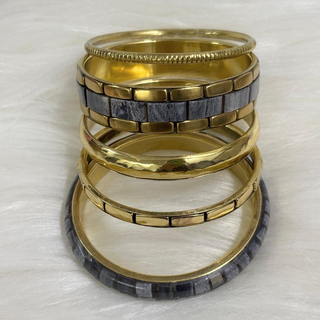 Gold Plated Stone Chips Regal Charm Set of Bangles